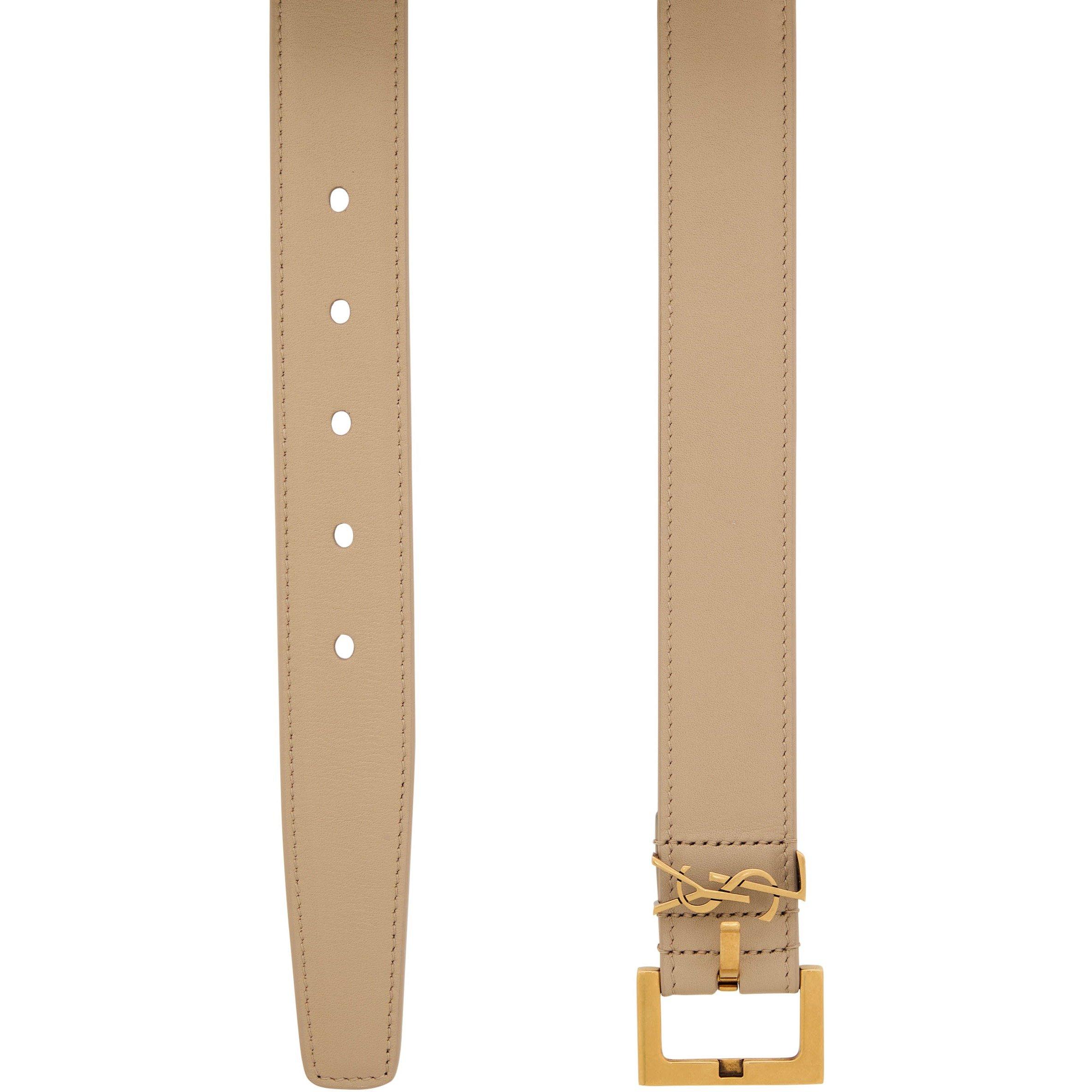 BEIGE - Saint Laurent - Women's 3cm Hardware Leather Belt - 2