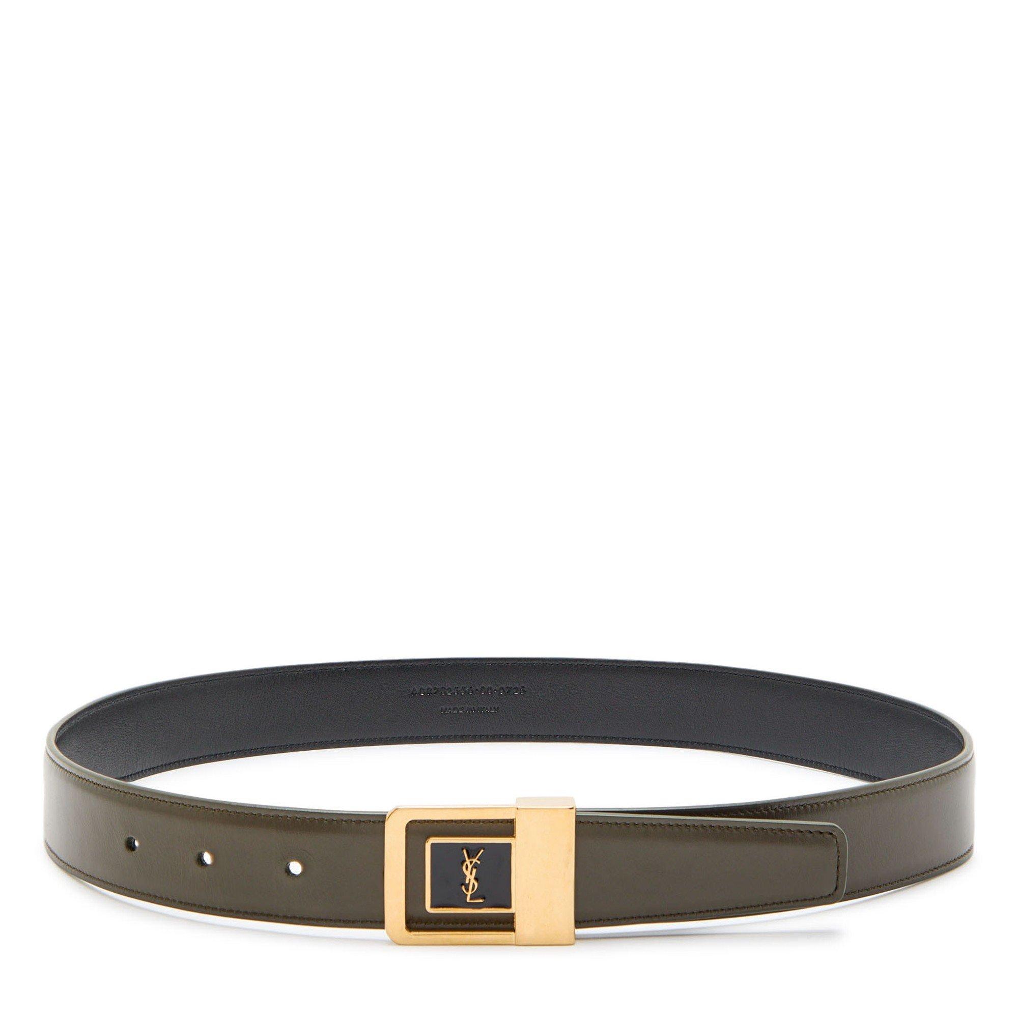 GREEN - Saint Laurent - ENAMEL LOGO BUCKLE BELT OLIVE - 1