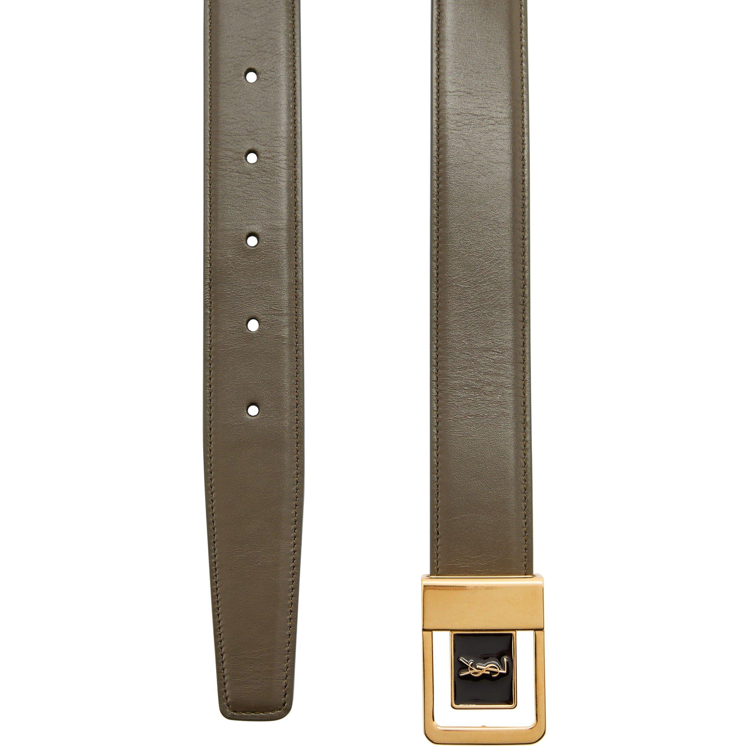GREEN - Saint Laurent - ENAMEL LOGO BUCKLE BELT OLIVE - 2