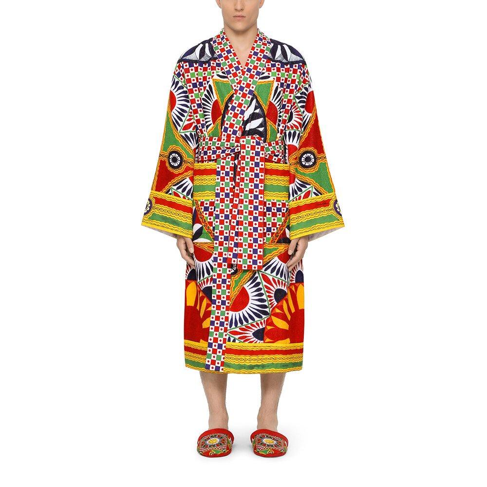 Multicoloured - Dolce and Gabbana Casa - DolceandGabbanaCasa Carretto Bathrobe - All Over Print - 4