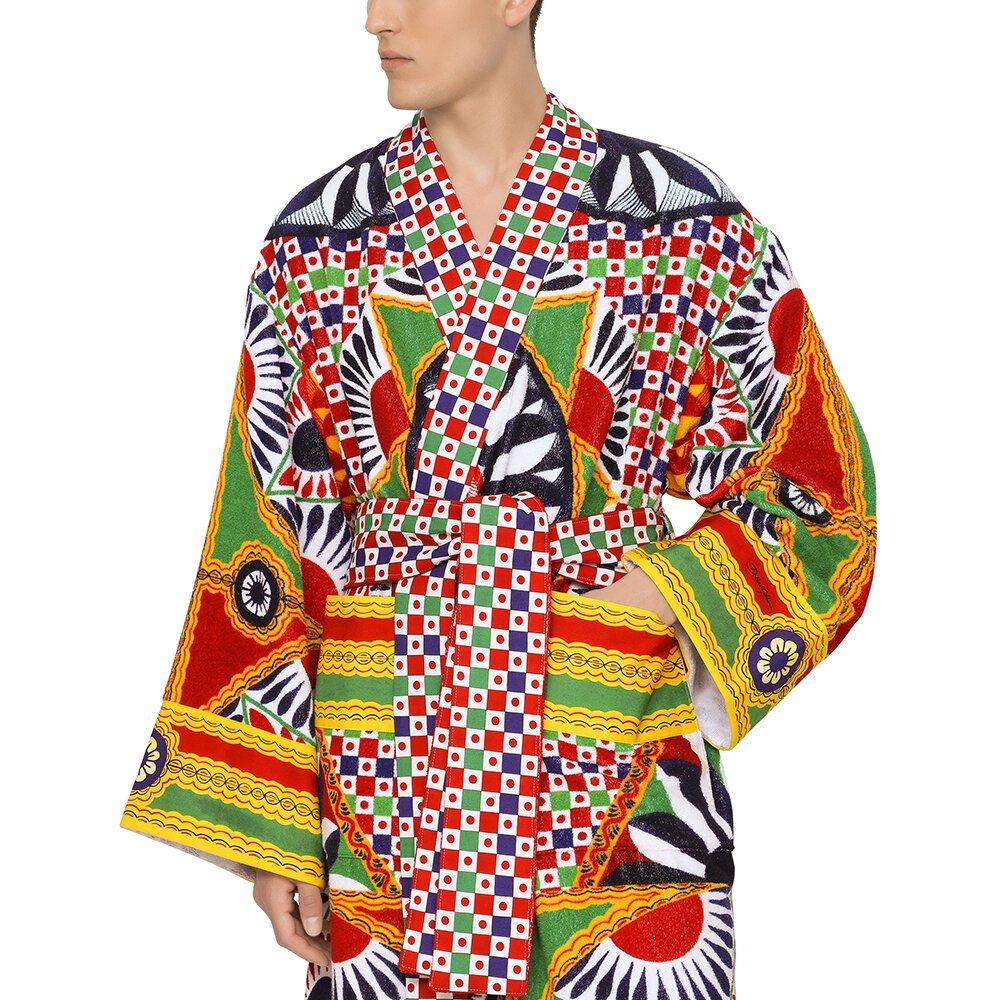 Multicoloured - Dolce and Gabbana Casa - DolceandGabbanaCasa Carretto Bathrobe - All Over Print - 7