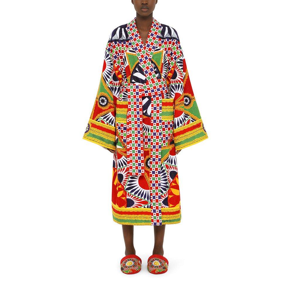 Multicoloured - Dolce and Gabbana Casa - DolceandGabbanaCasa Carretto Bathrobe - All Over Print - 8