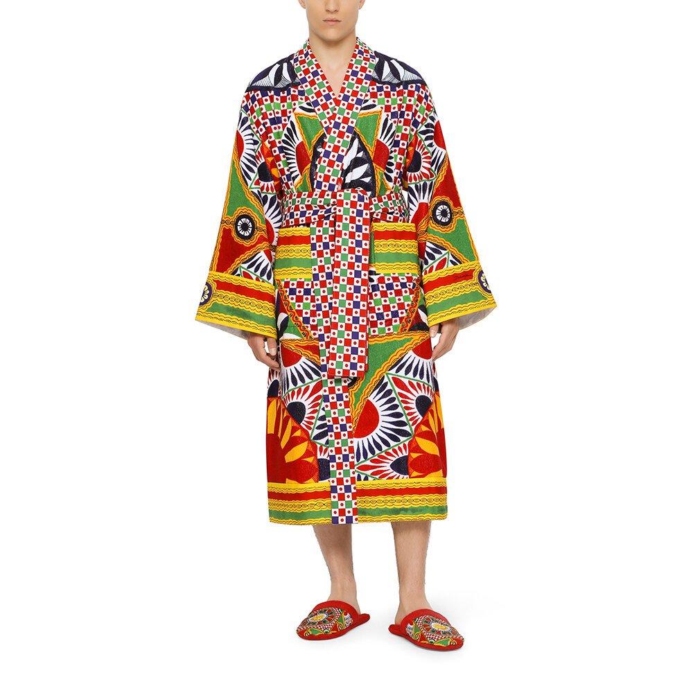 Multicoloured - Dolce and Gabbana Casa - DolceandGabbanaCasa Carretto Bathrobe - All Over Print - 6