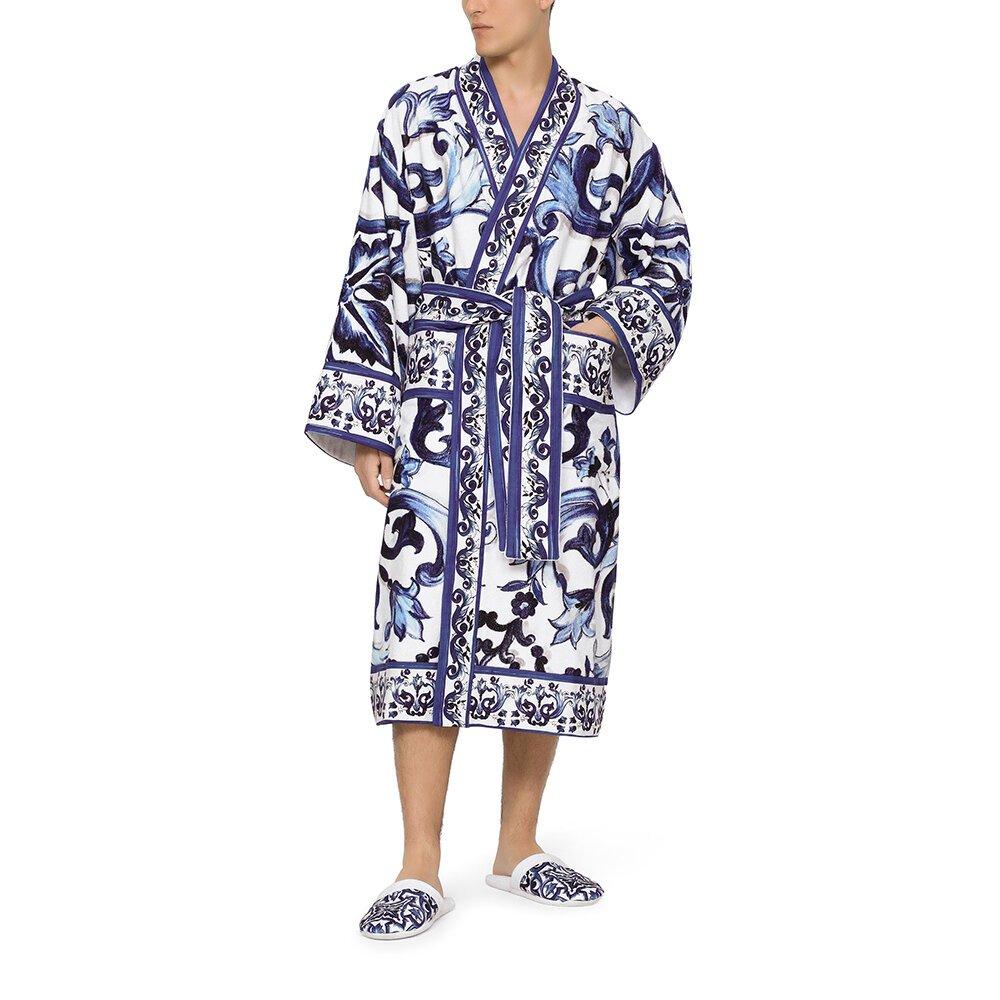 Blue - Dolce and Gabbana Casa - DolceandGabbanaCasa Blu Mediterraneo Bathrobe - All Over Print - 11