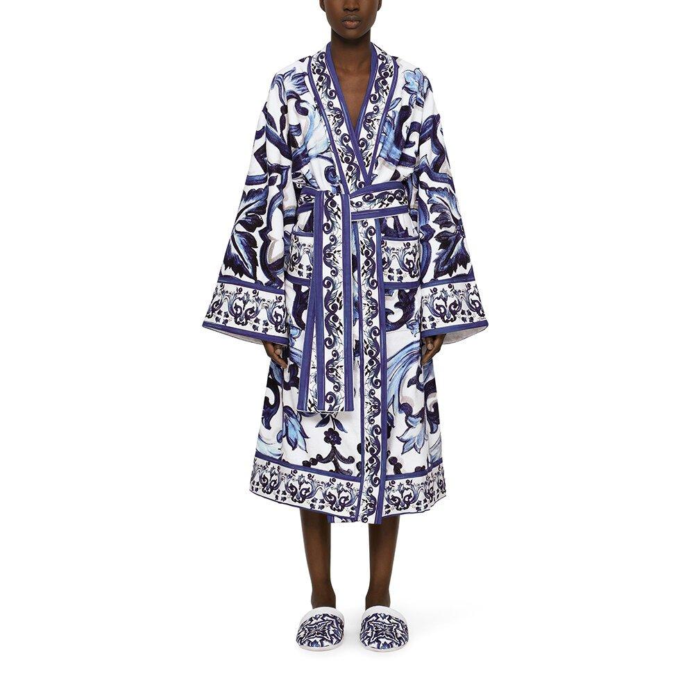 Blue - Dolce and Gabbana Casa - DolceandGabbanaCasa Blu Mediterraneo Bathrobe - All Over Print - 4