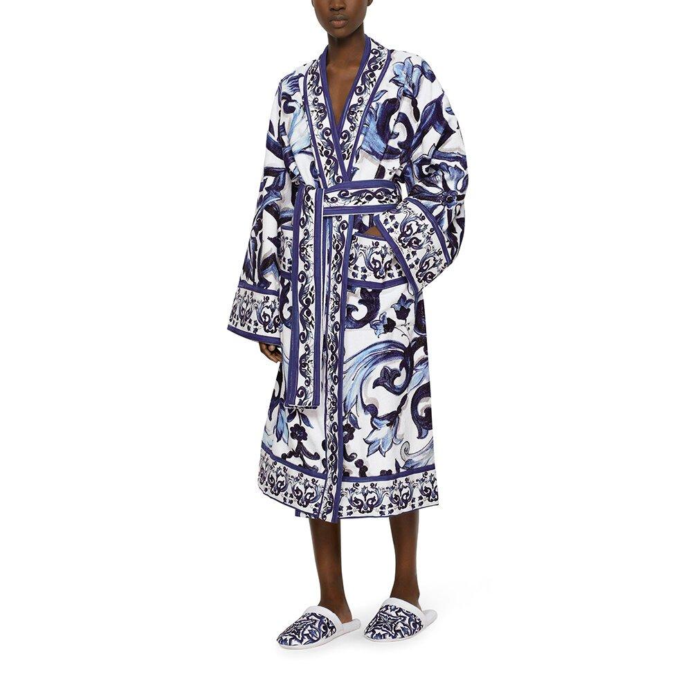 Blue - Dolce and Gabbana Casa - DolceandGabbanaCasa Blu Mediterraneo Bathrobe - All Over Print - 7