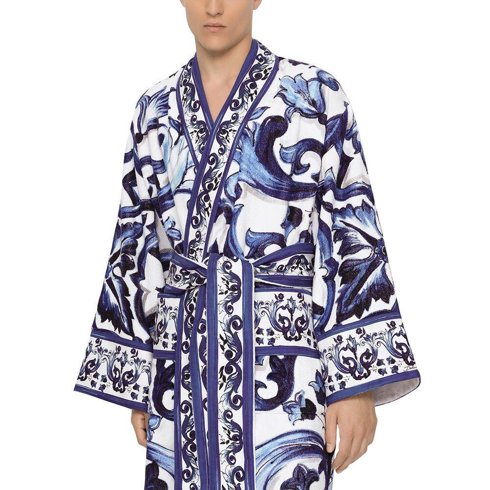 Blue - Dolce and Gabbana Casa - DolceandGabbanaCasa Blu Mediterraneo Bathrobe - All Over Print - 12