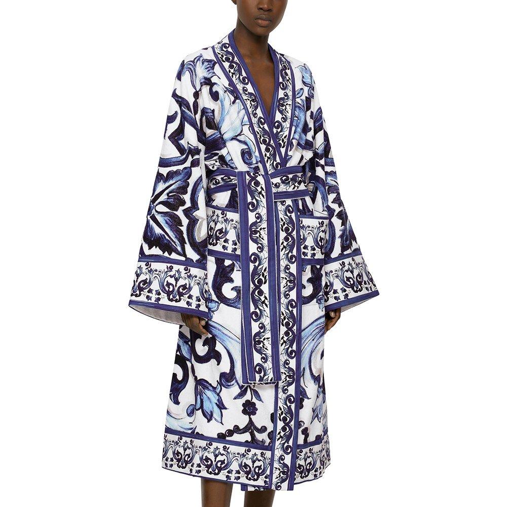 Blue - Dolce and Gabbana Casa - DolceandGabbanaCasa Blu Mediterraneo Bathrobe - All Over Print - 8