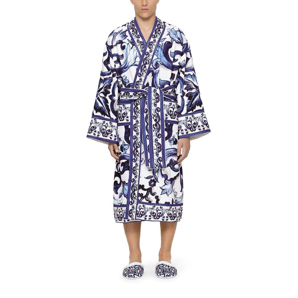 Blue - Dolce and Gabbana Casa - DolceandGabbanaCasa Blu Mediterraneo Bathrobe - All Over Print - 9