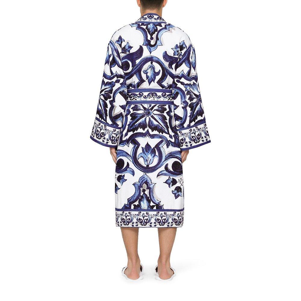 Blue - Dolce and Gabbana Casa - DolceandGabbanaCasa Blu Mediterraneo Bathrobe - All Over Print - 10