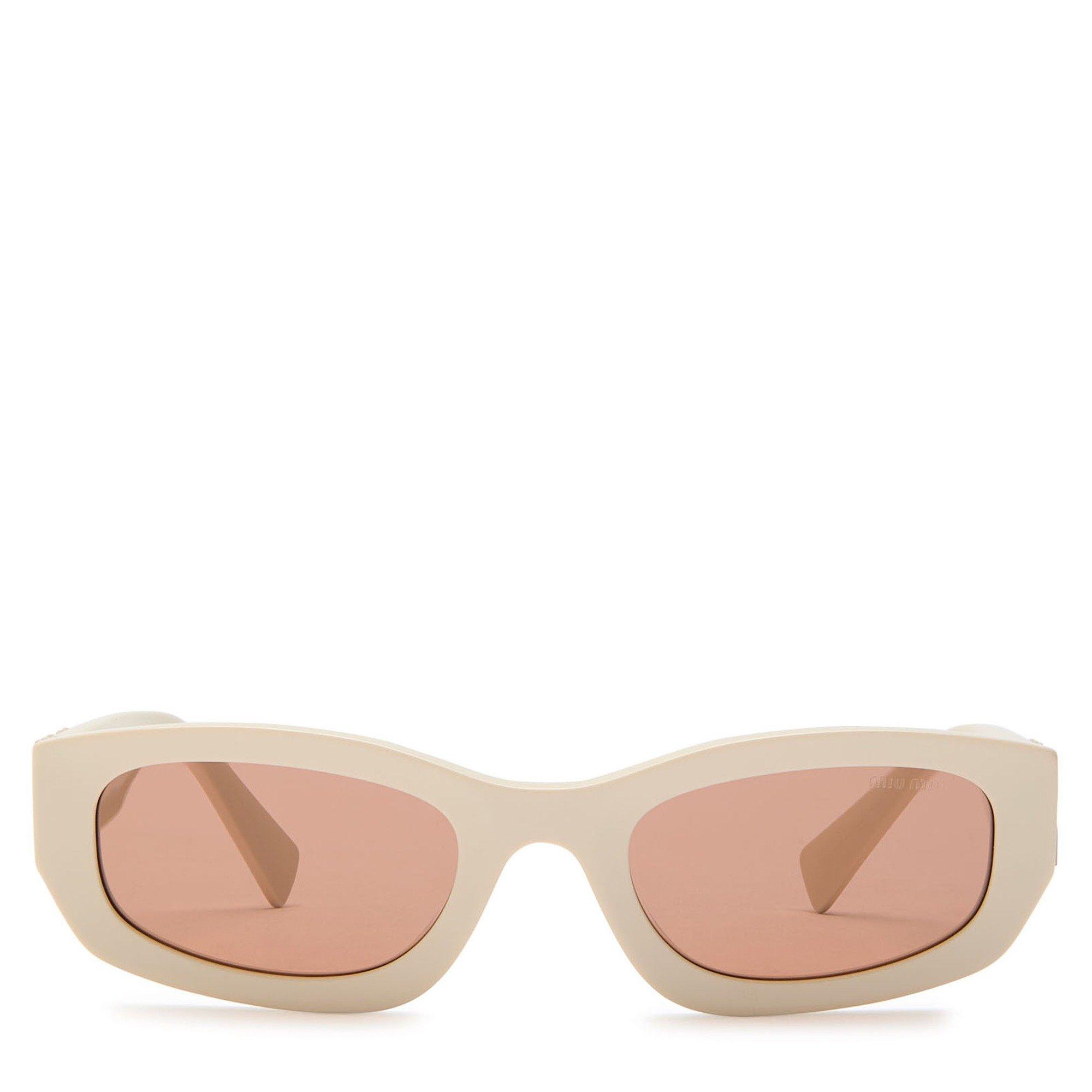 CREAM - Miu Miu - Women's Narrow Acetate Rectangle Sunglasses - 2