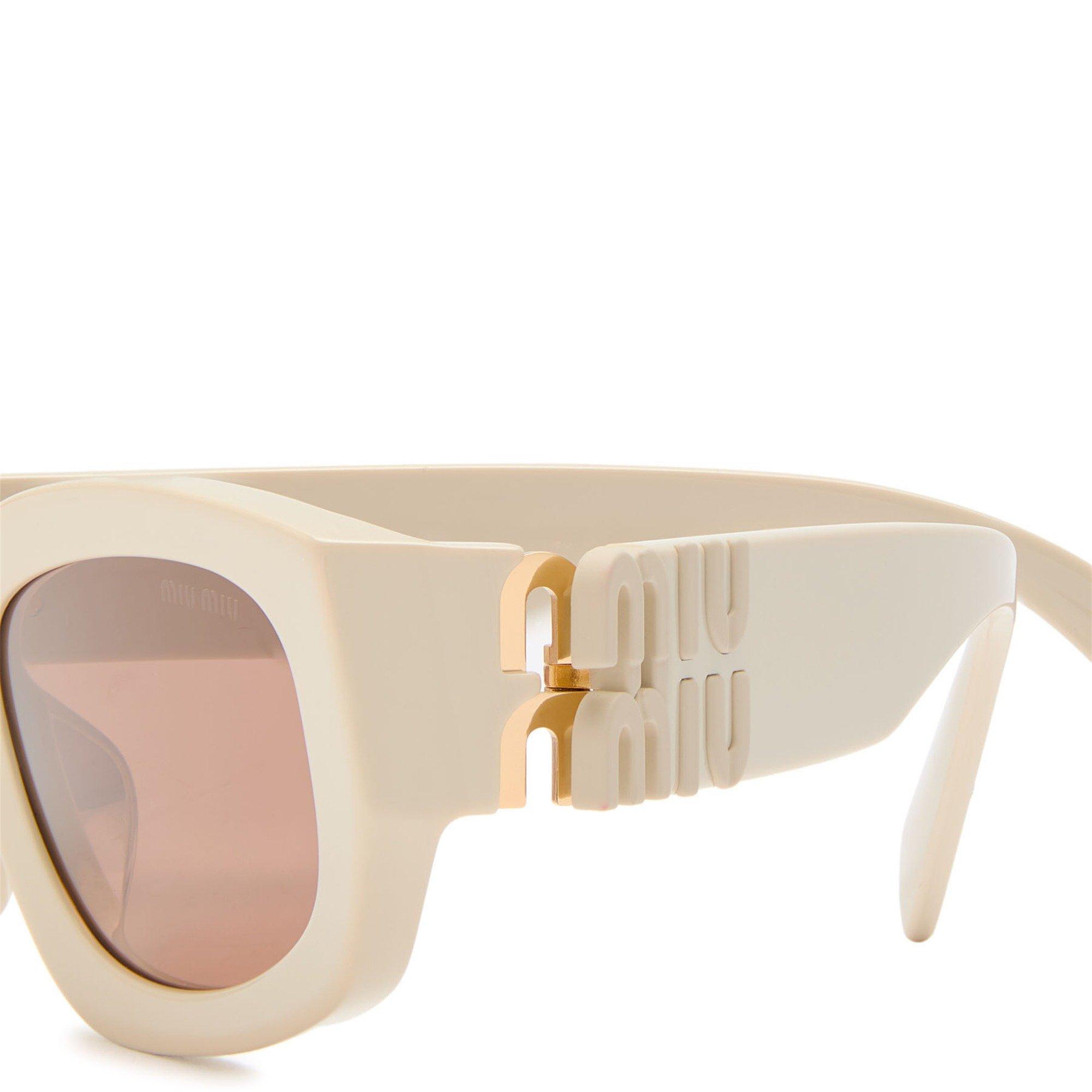 CREAM - Miu Miu - Women's Narrow Acetate Rectangle Sunglasses - 3