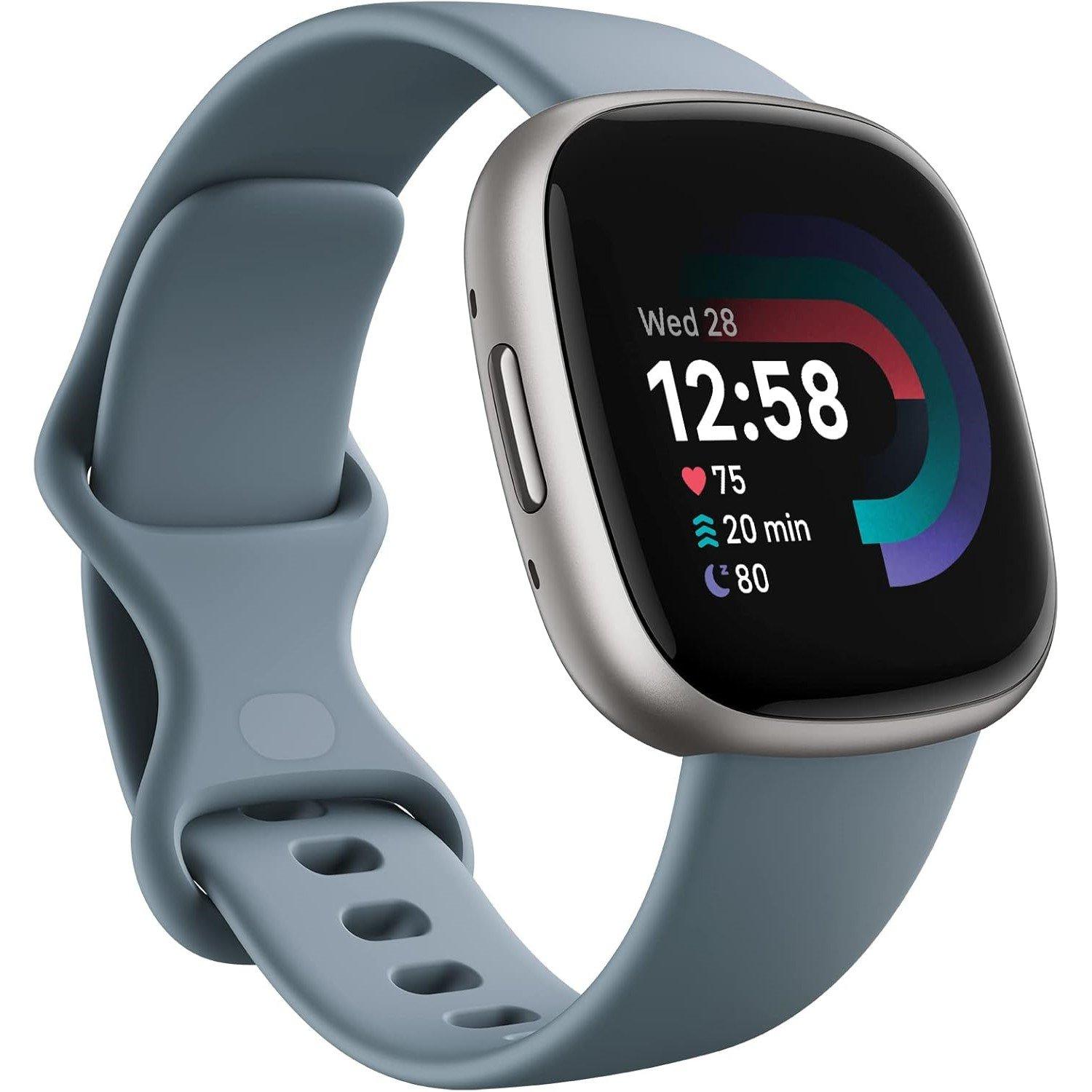 Fitbit  Versa 4 Fitness Smartwatch With Built-In Gps And Up To 6 Days Battery Life Waterfall /Platinum Blue