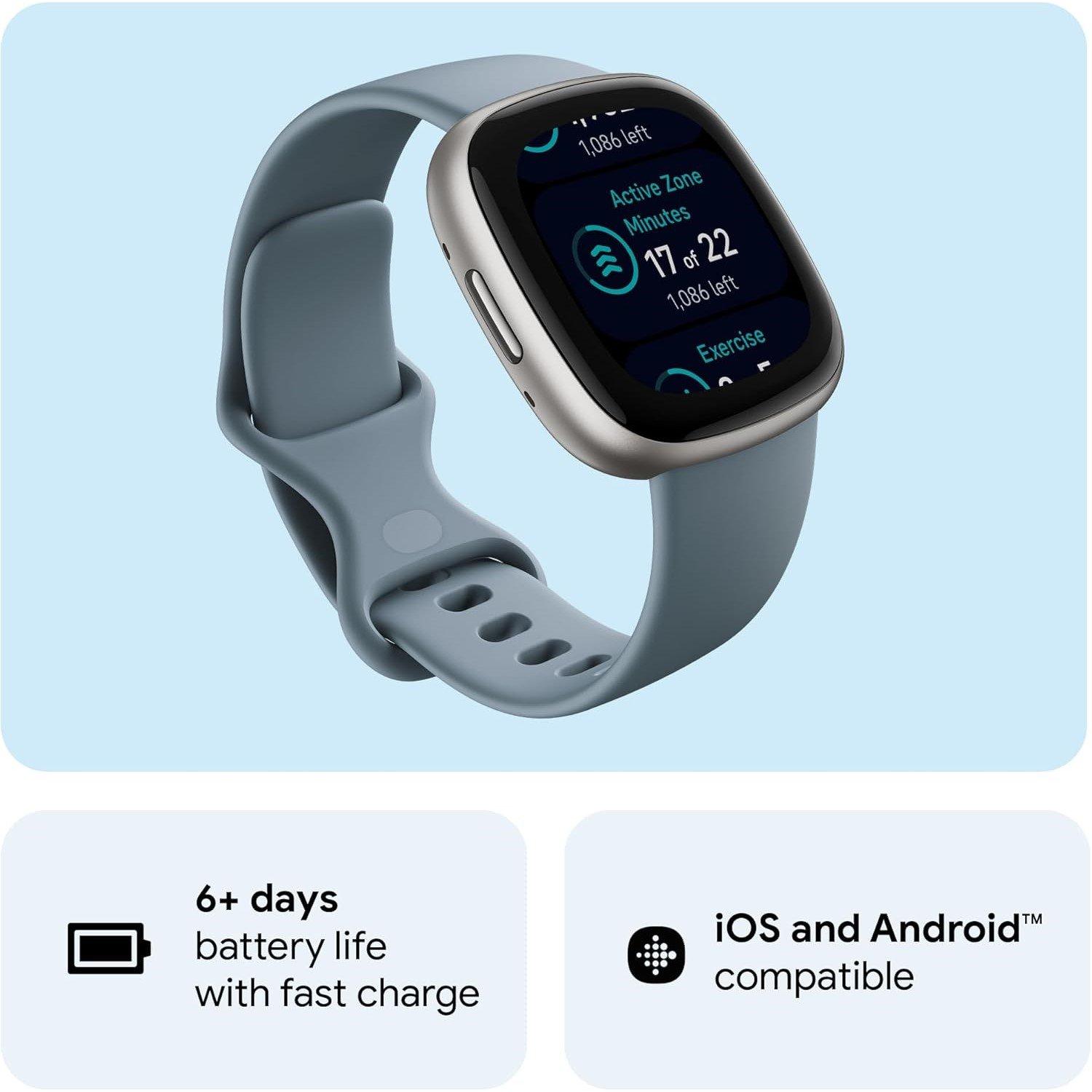 Blue - Fitbit - 4 Fitness Smartwatch with built-in GPS and up to 6 days battery life Waterfall Blue/Platinum - 2