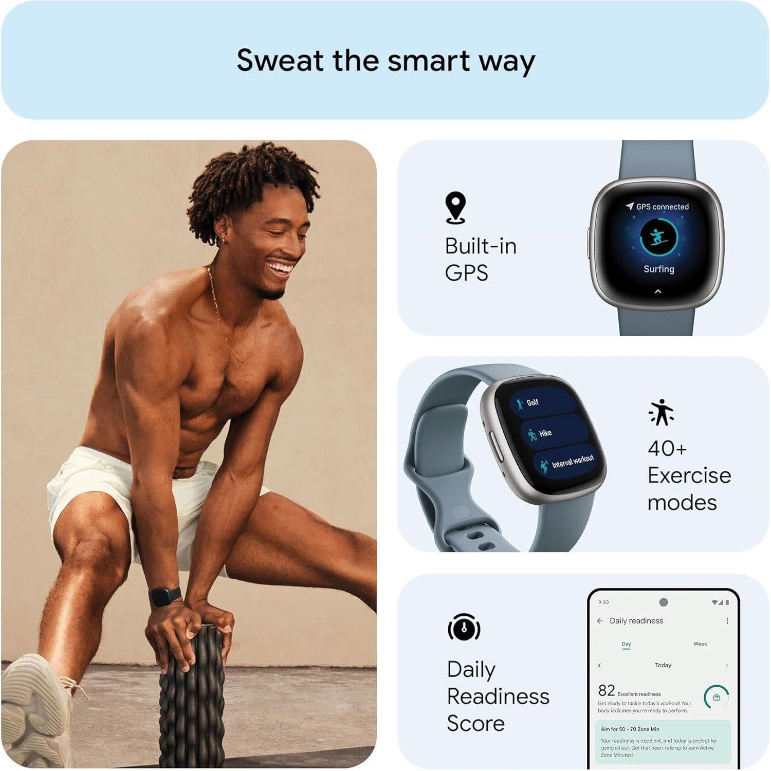 Blue - Fitbit - 4 Fitness Smartwatch with built-in GPS and up to 6 days battery life Waterfall Blue/Platinum - 3