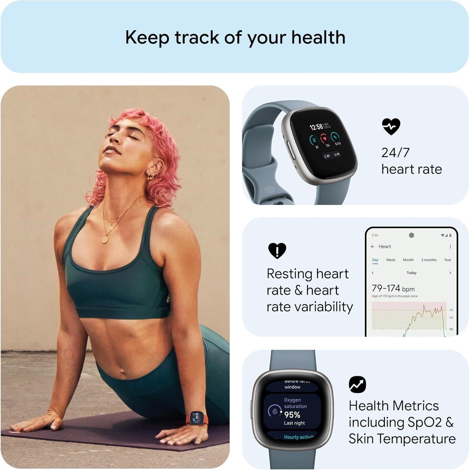 Blue - Fitbit - 4 Fitness Smartwatch with built-in GPS and up to 6 days battery life Waterfall Blue/Platinum - 6