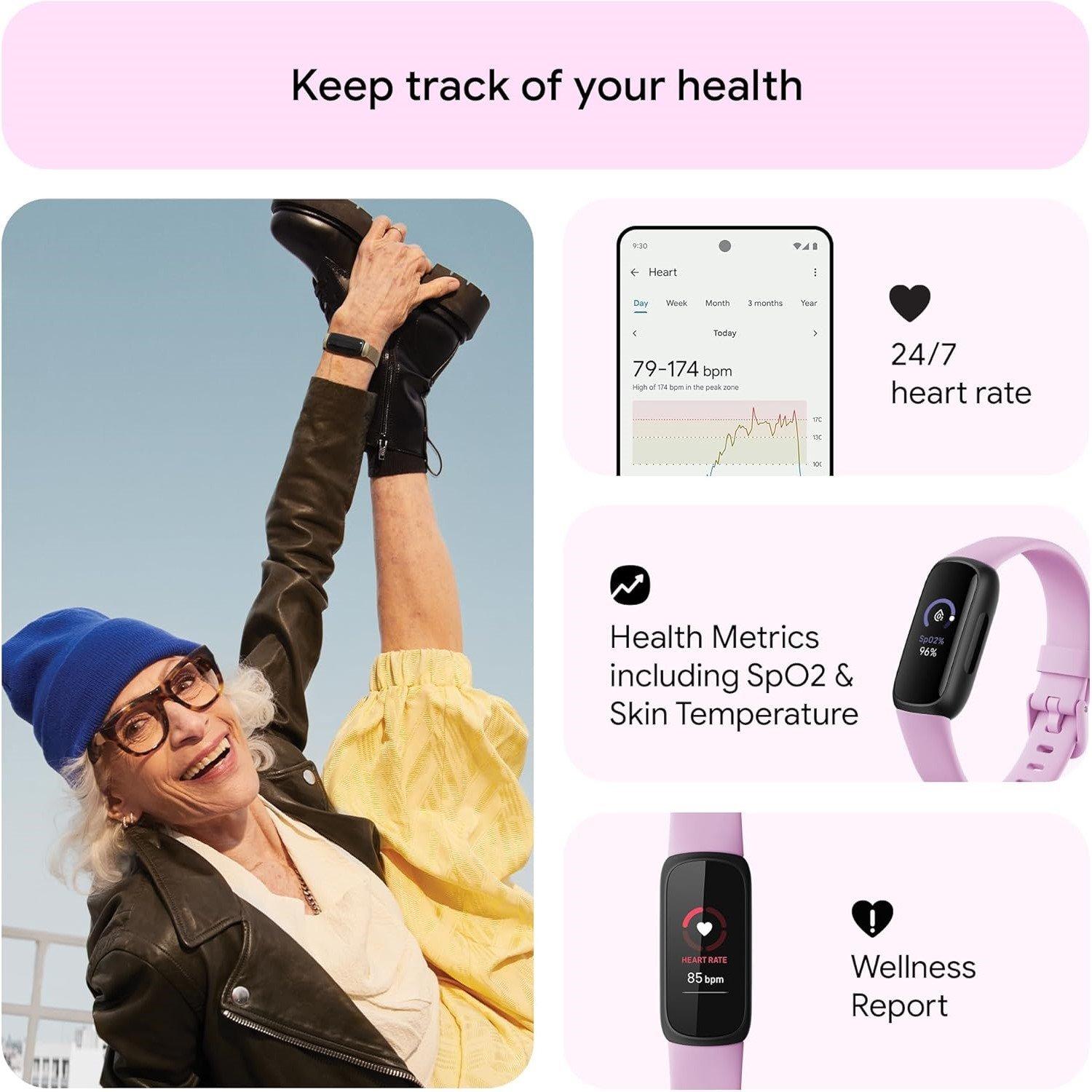 Black - Fitbit - Inspire 3 Black/ Lilac Bliss - 6