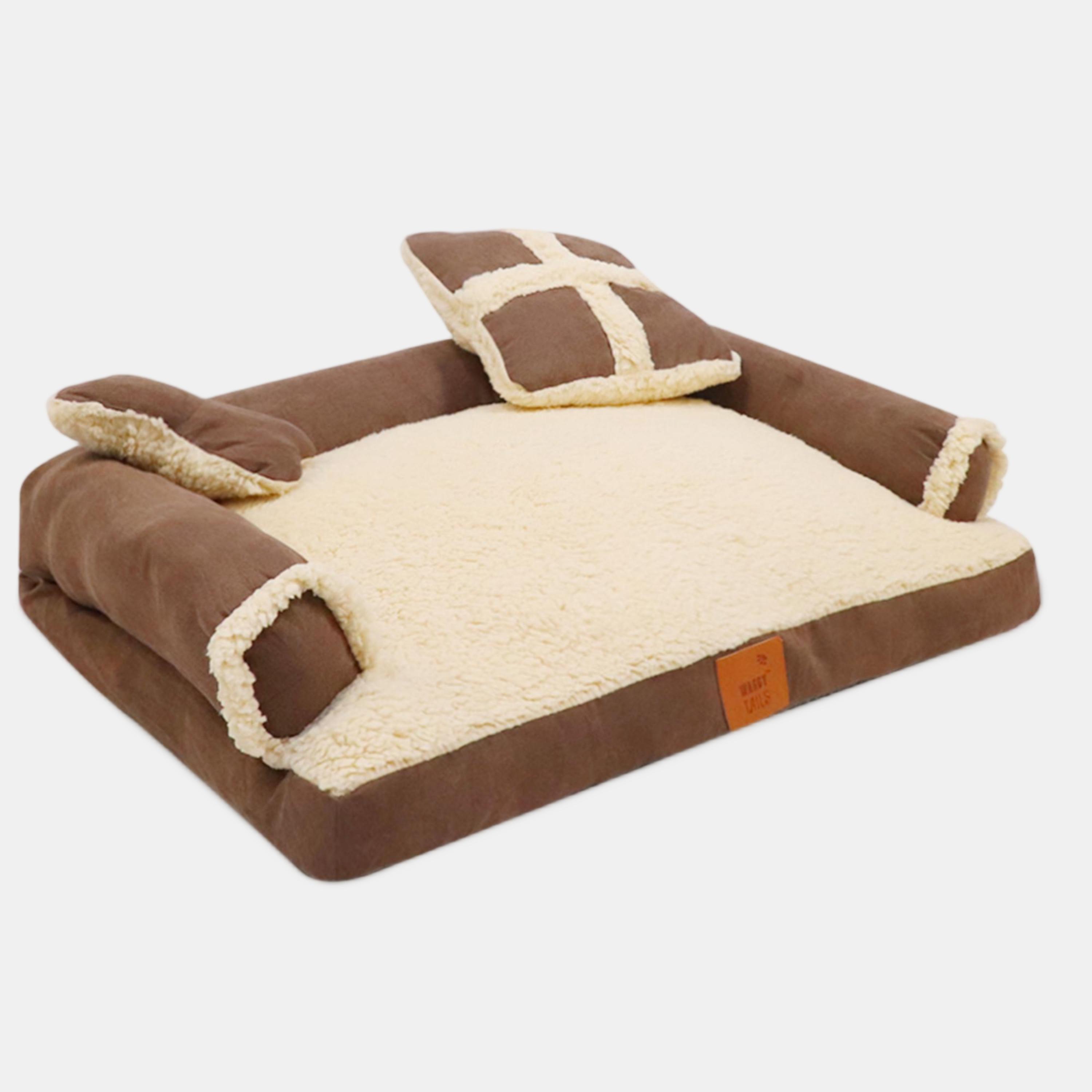 Ecru/Brown - Waggy Tails - Luxury 3pc Pet Bed - 1