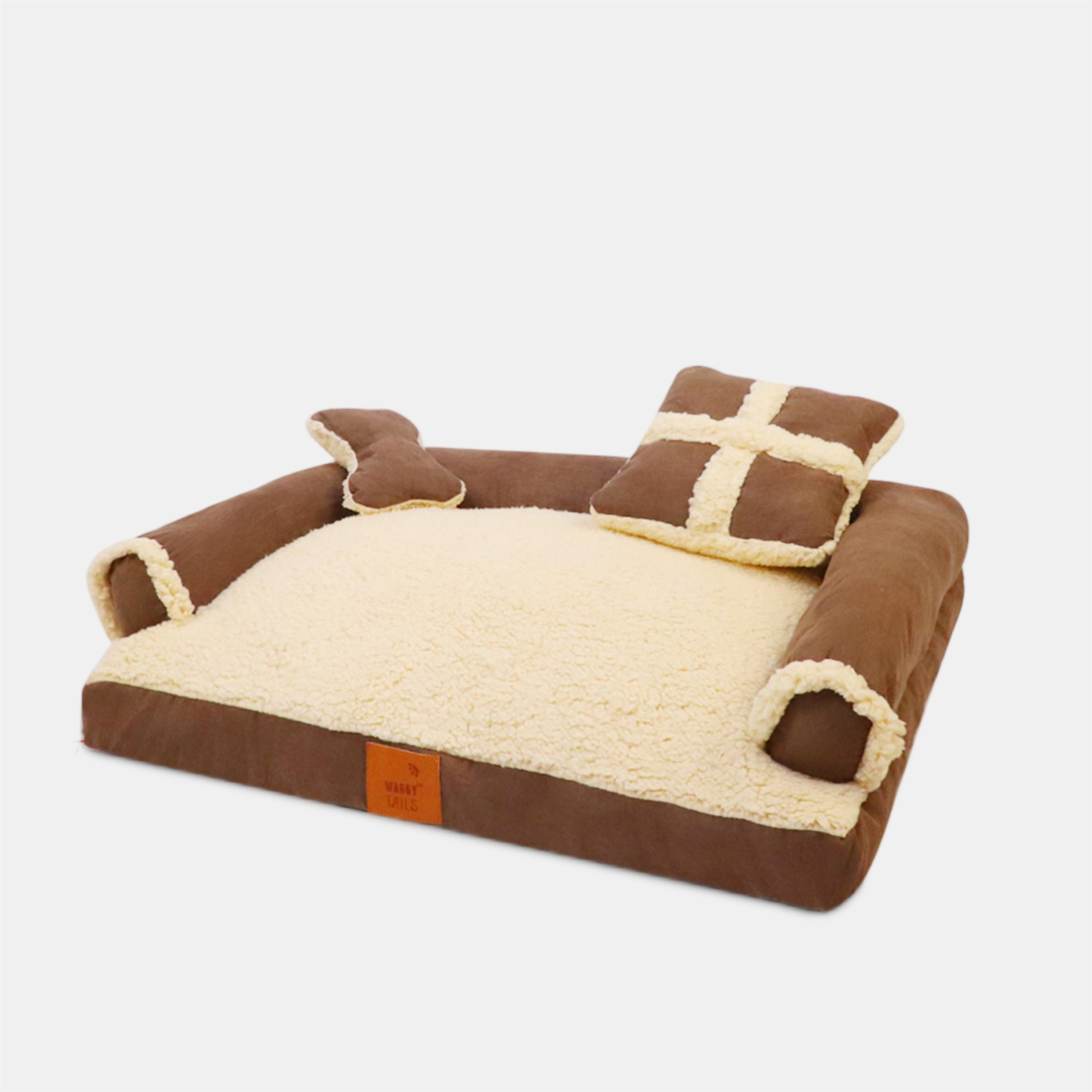 Ecru/Marron - Waggy Tails - Luxury 3pc Pet Bed - 2