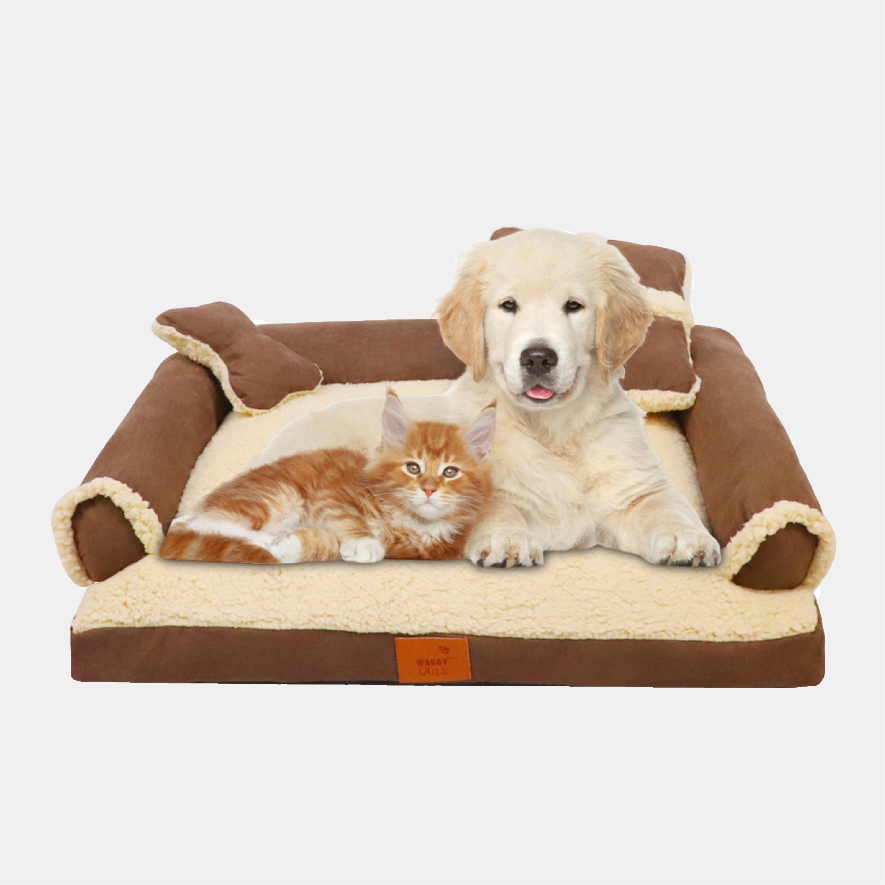 Ecru/Marron - Waggy Tails - Luxury 3pc Pet Bed - 3