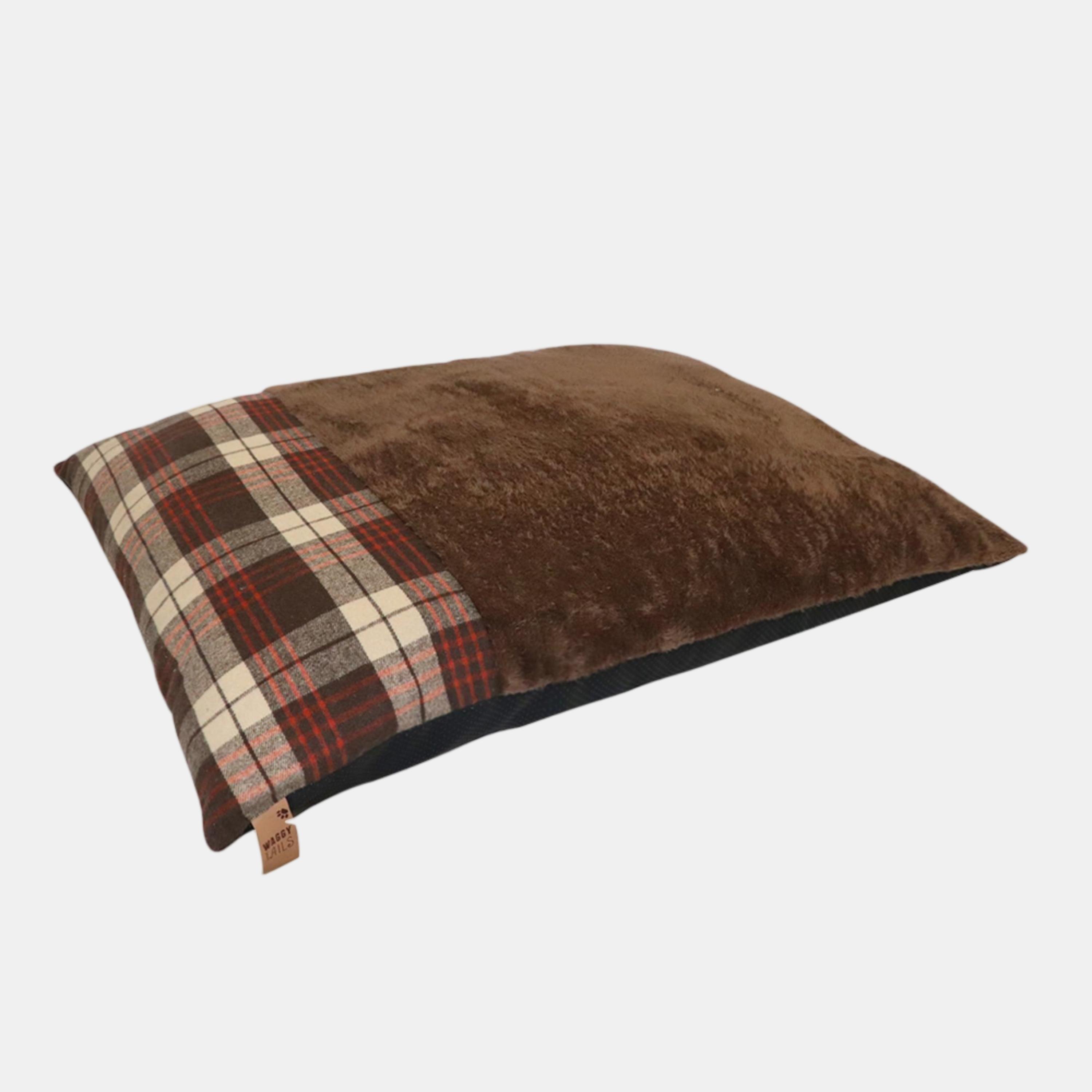 Brown - Waggy Tails - Check Cushion - 1