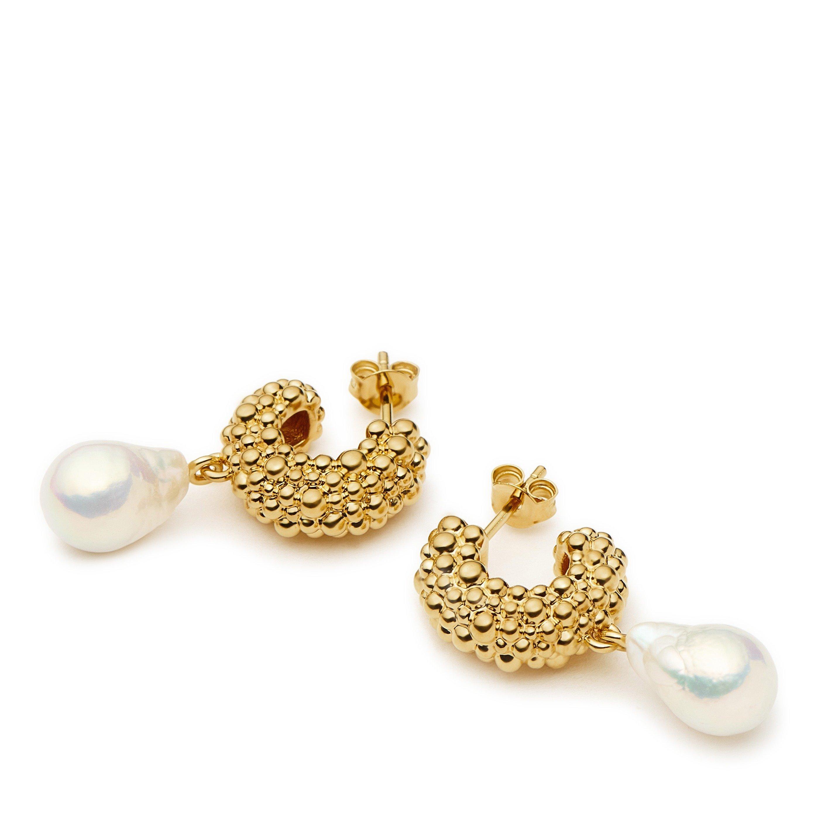 GOLD - Missoma - PEARL BAYA SMALL HOOP DROP EAR - 2