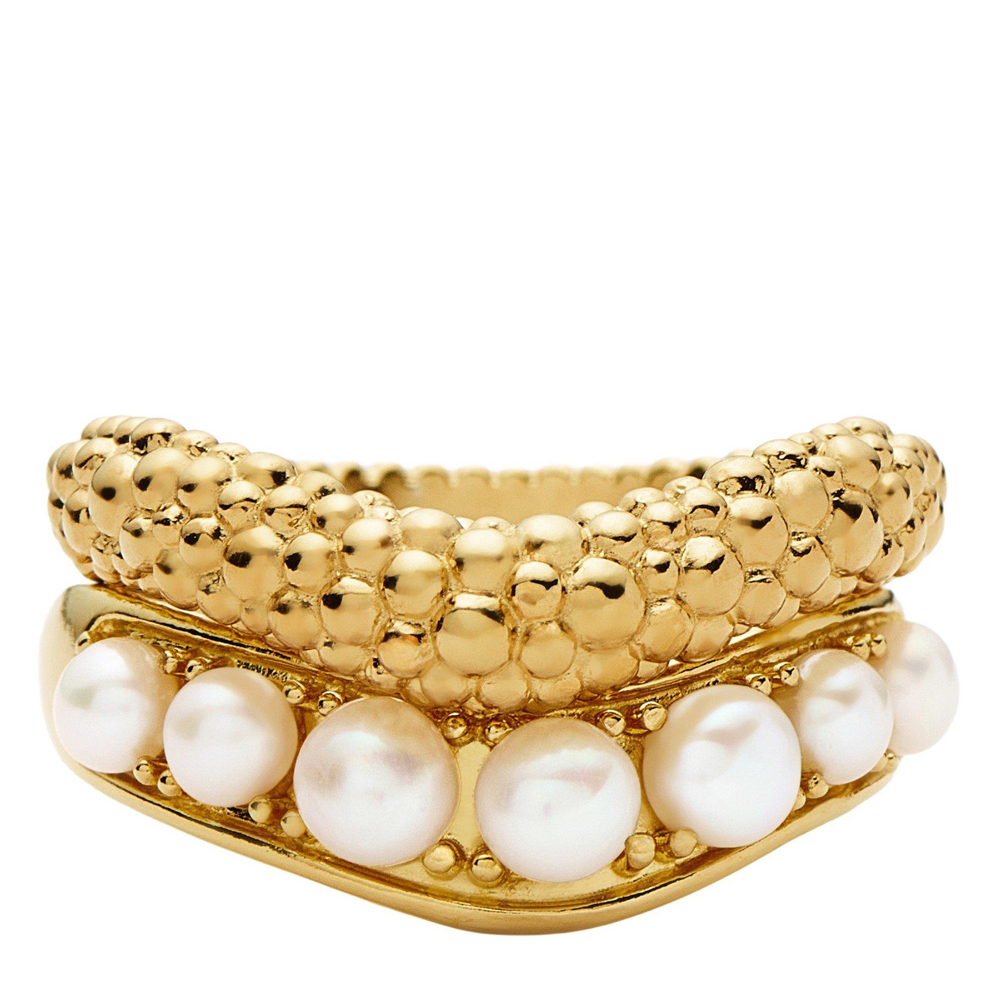 GOLD - Missoma - PEARL BAYA STACKING RING SET