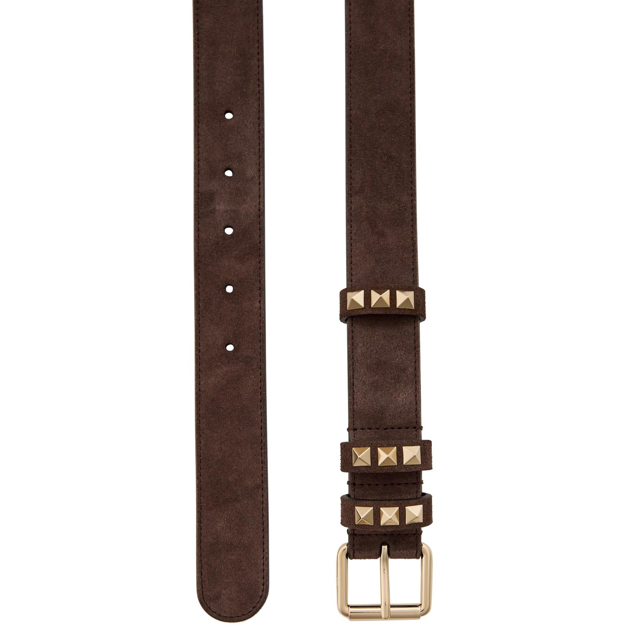 BROWN - Valentino - Women's Rockstud Suede Belt - 2
