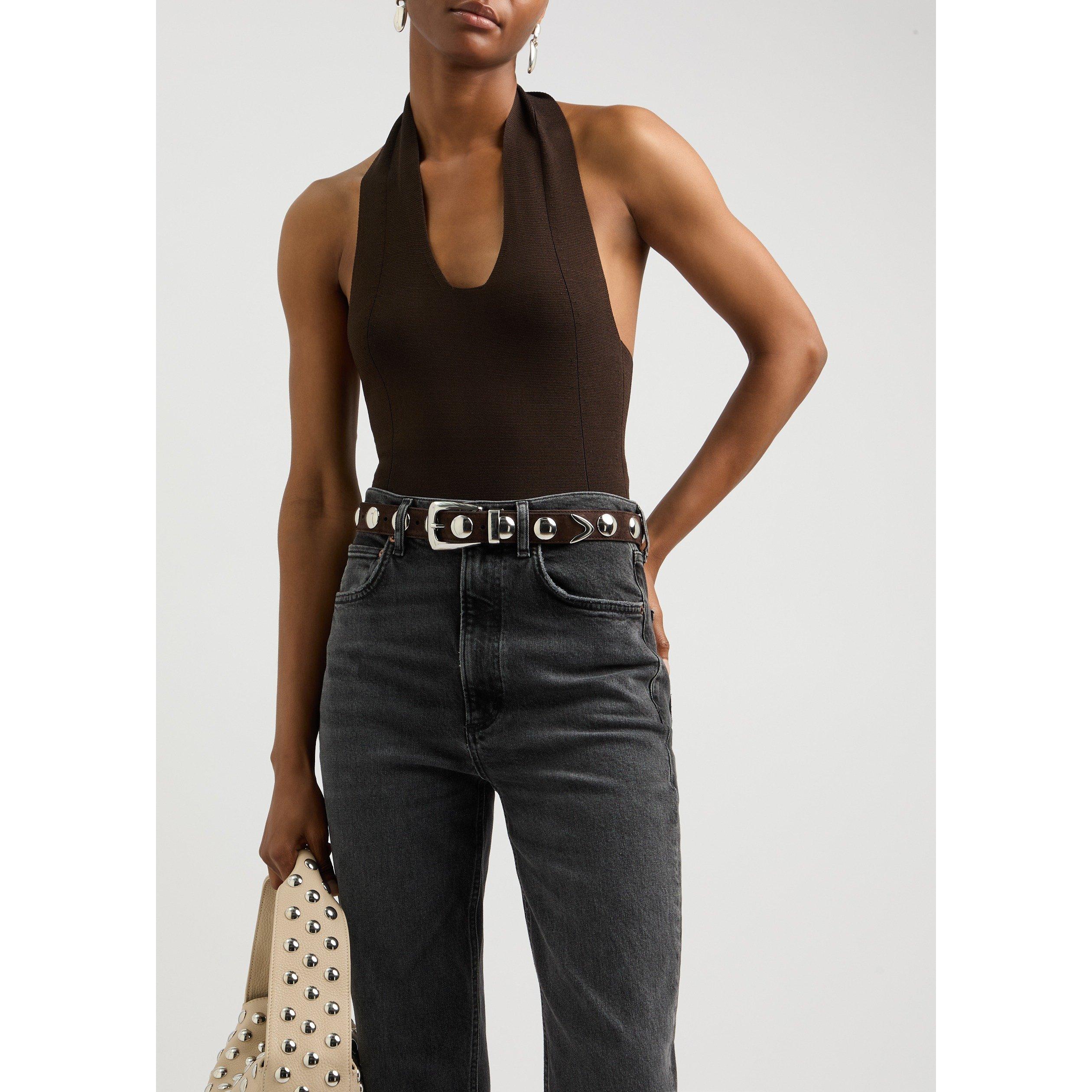 DARK BROWN - Khaite - BENNY BELT WITH STUDS - SILVER - 3