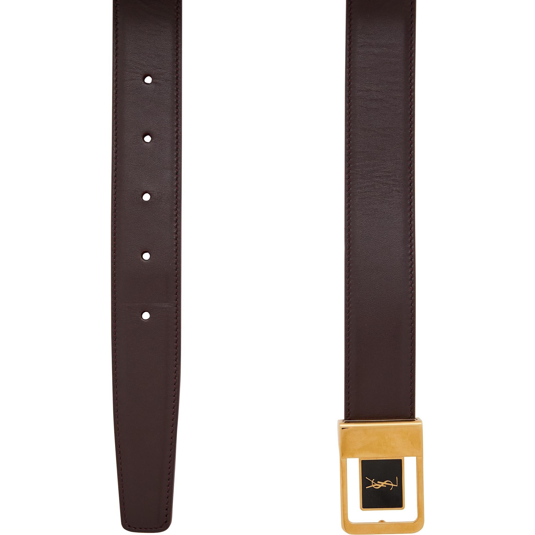 BURGUNDY - Saint Laurent - Women's LA 66 Bucket Leather Belt - 2