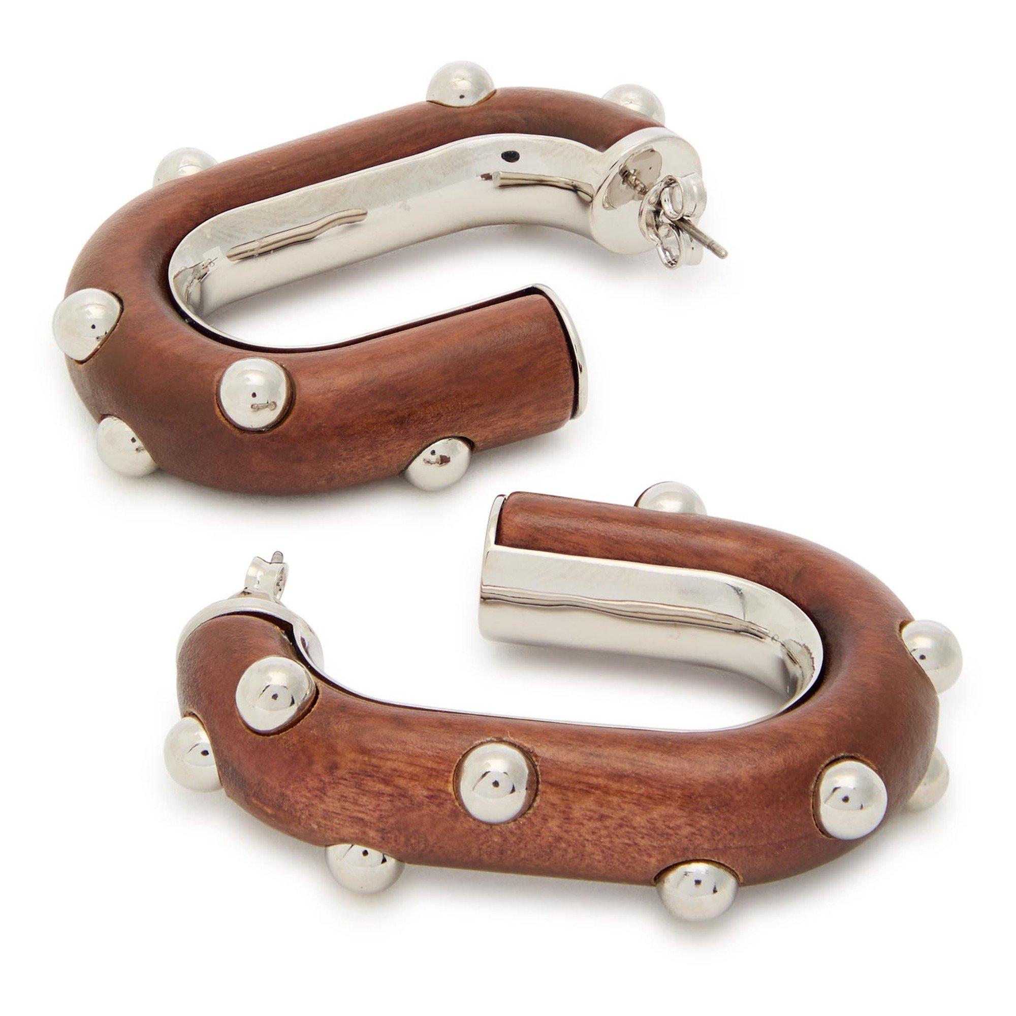 SILVER AND OTHE - Rabanne - Women's Wood and Brass Hoop Earrings - 2