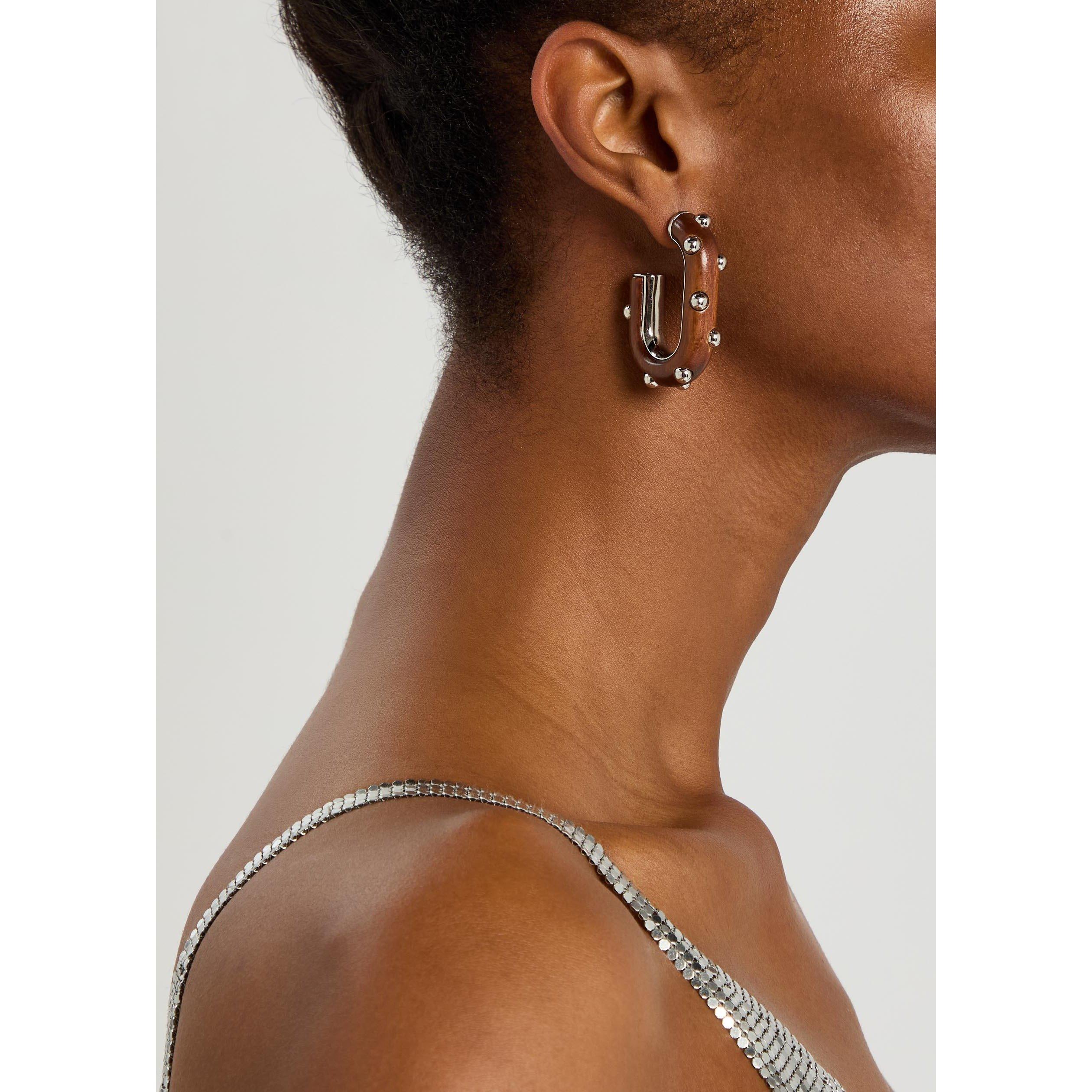 SILVER AND OTHE - Rabanne - Women's Wood and Brass Hoop Earrings - 3