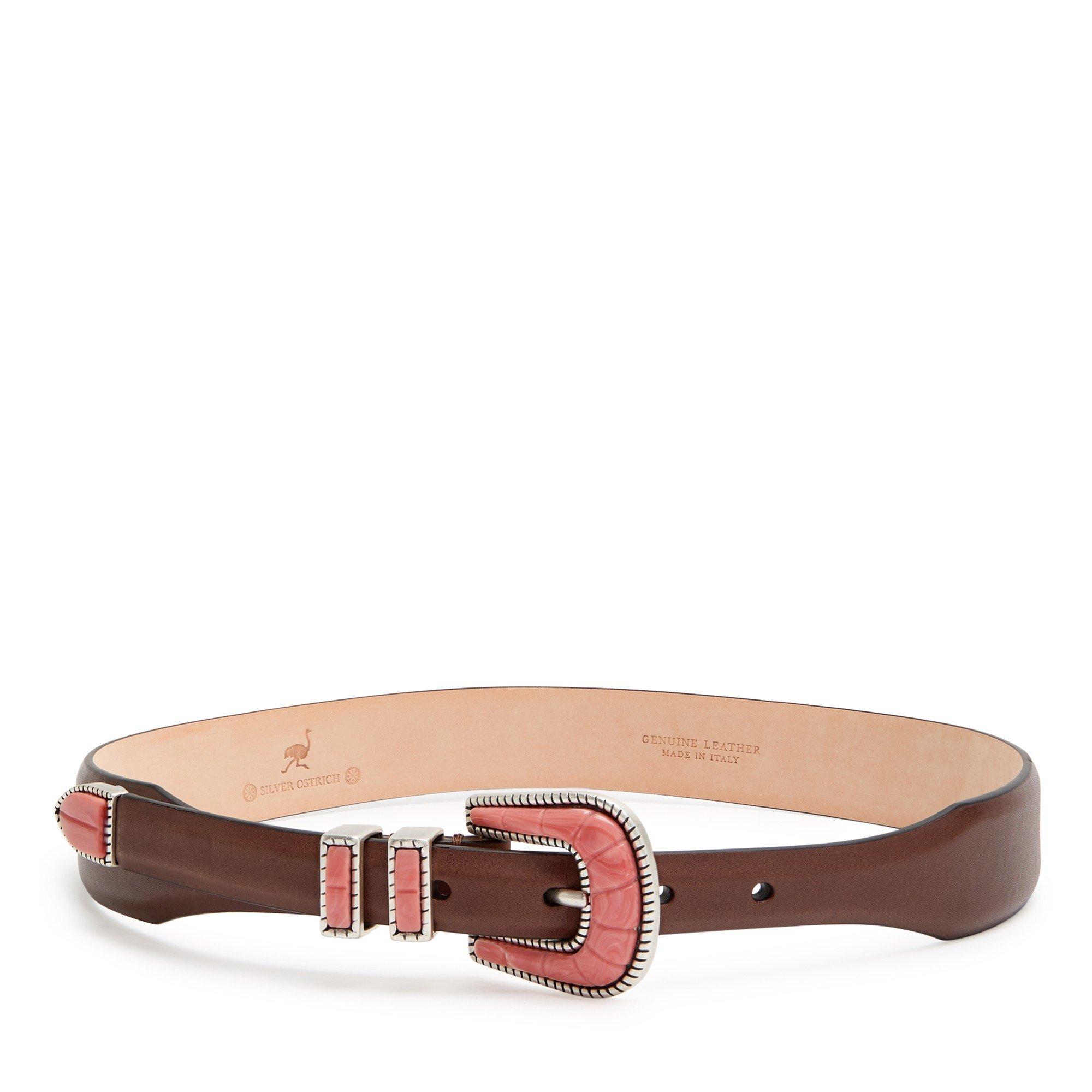 BROWN OTHER - Silver Ostrich - CRAZY COLOUR CALF LEATHER BELT
