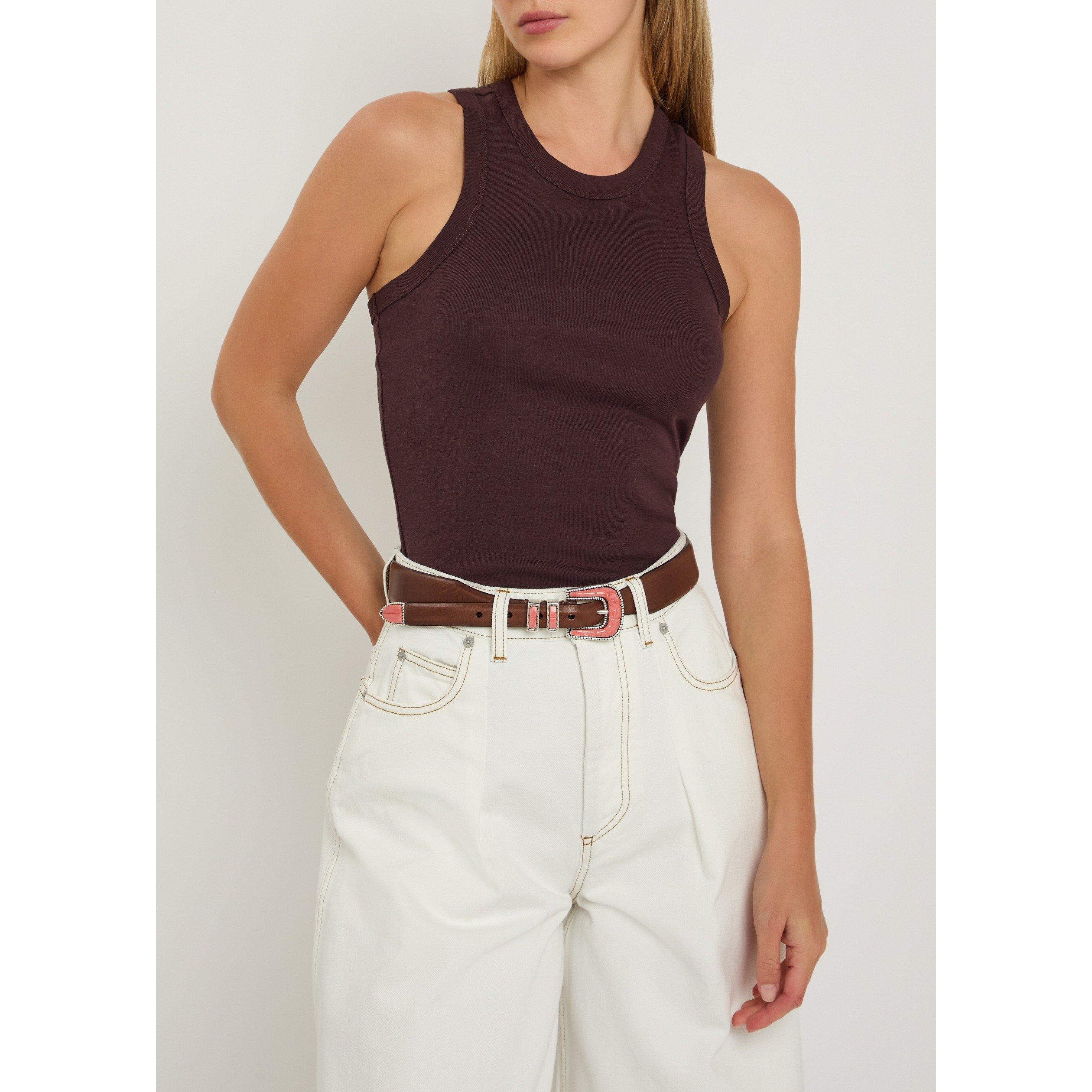 BROWN OTHER - Silver Ostrich - CRAZY COLOUR CALF LEATHER BELT - 3