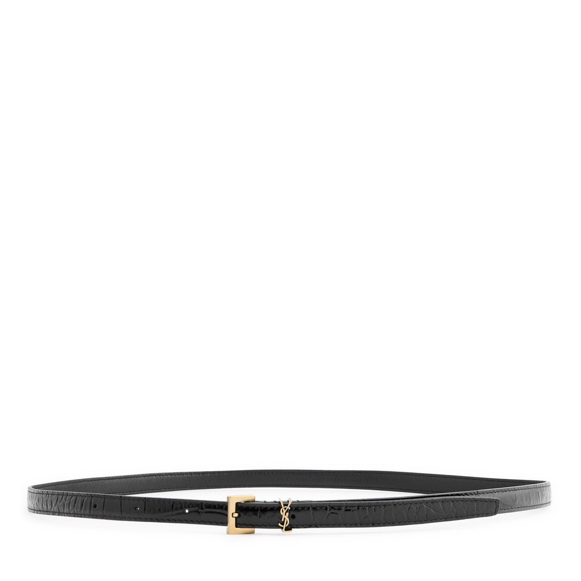 BLACK - Saint Laurent - LOGO THIN BELT CROC EMB