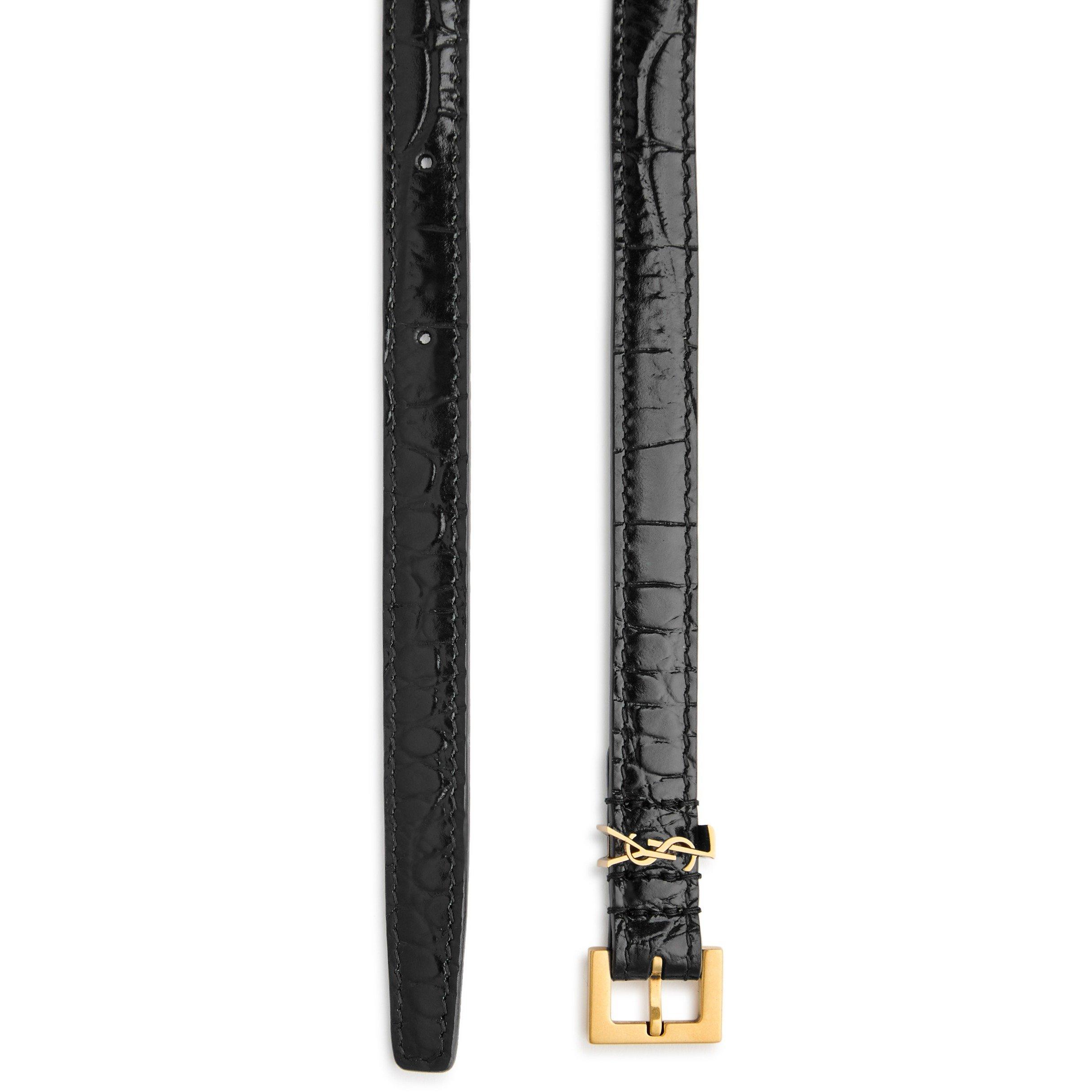 BLACK - Saint Laurent - Women's Crocodile Embossed Leather Belt - 2