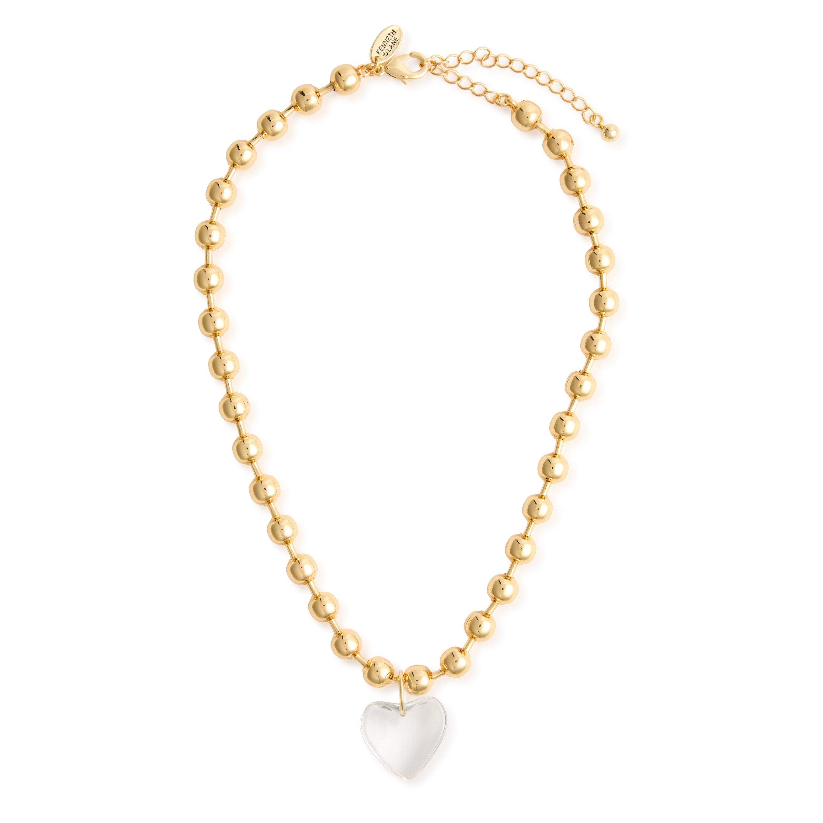 GOLD AND OTHER - Kenneth Jay Lane - clear heart pendant lobster ne