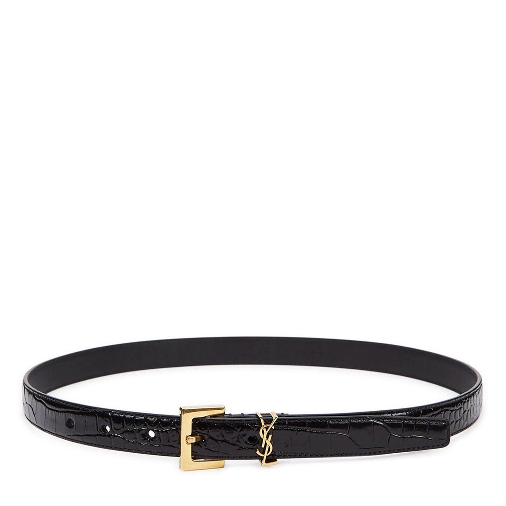 BLACK - Saint Laurent - LOGO CROC EMB BELT