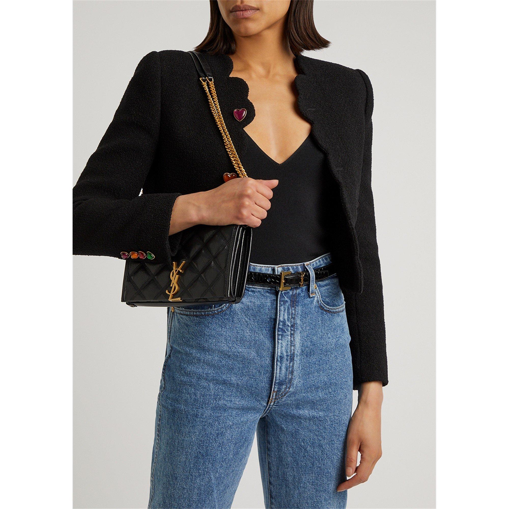 BLACK - Saint Laurent - Women's Logo Croc Effect Leather Belt - 3