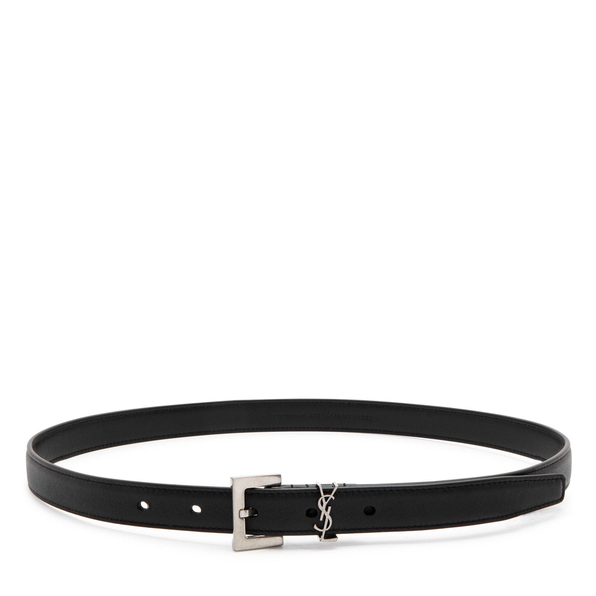 BLACK - Saint Laurent - 2CM LOGO BELT SILVER HDW - 1