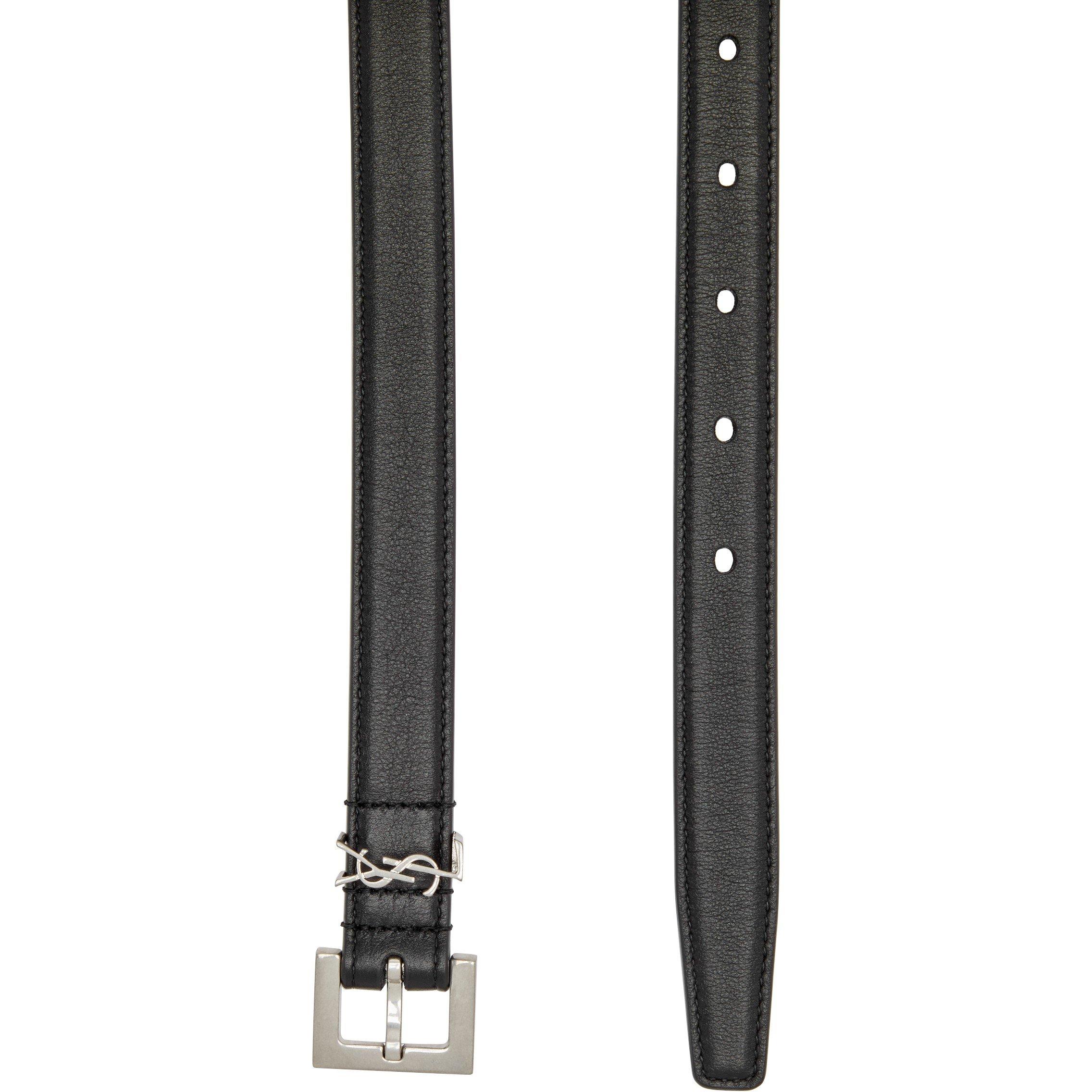 BLACK - Saint Laurent - 2CM LOGO BELT SILVER HDW - 2
