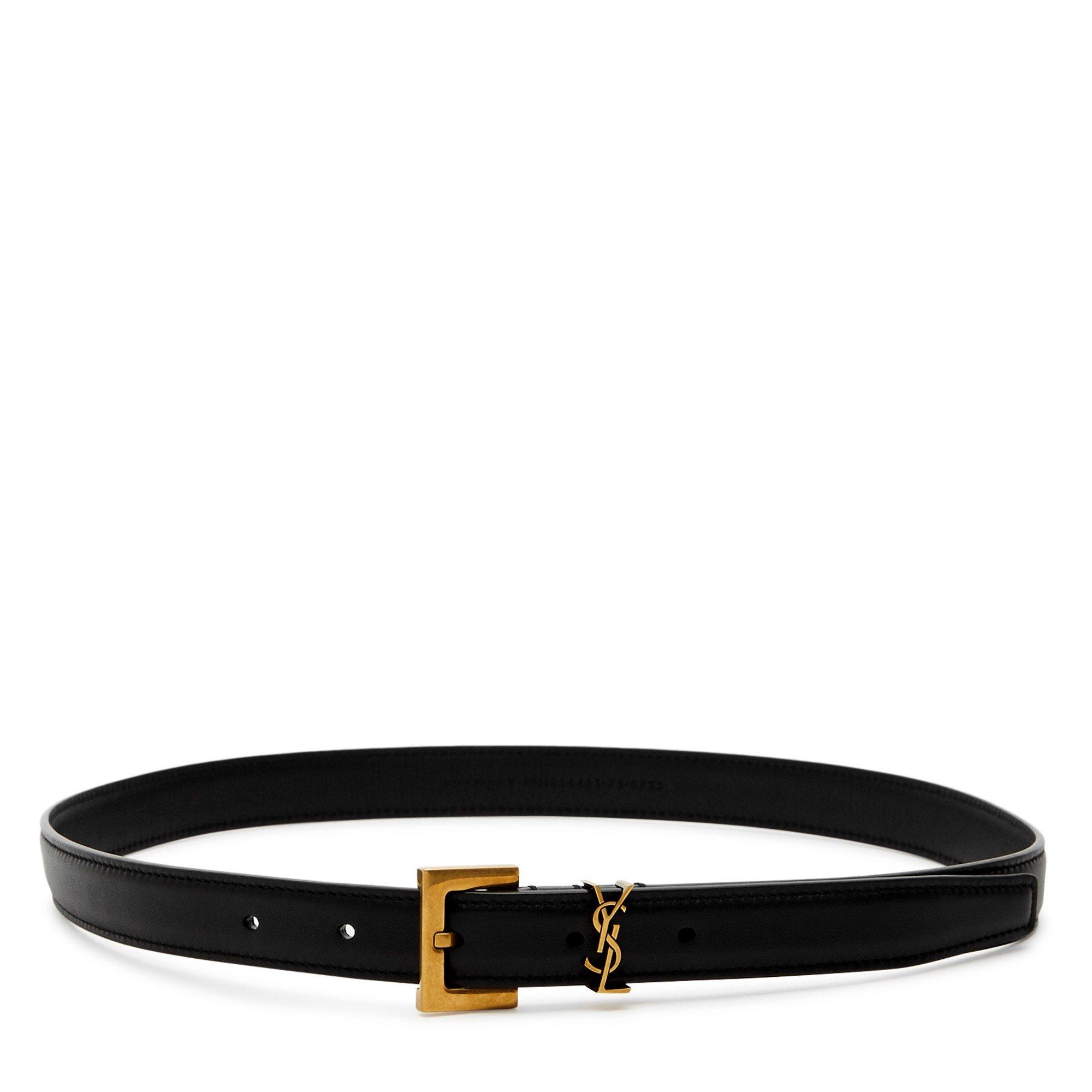 BLACK - Saint Laurent - 2CM LOGO BELT GOLD HDW - 1