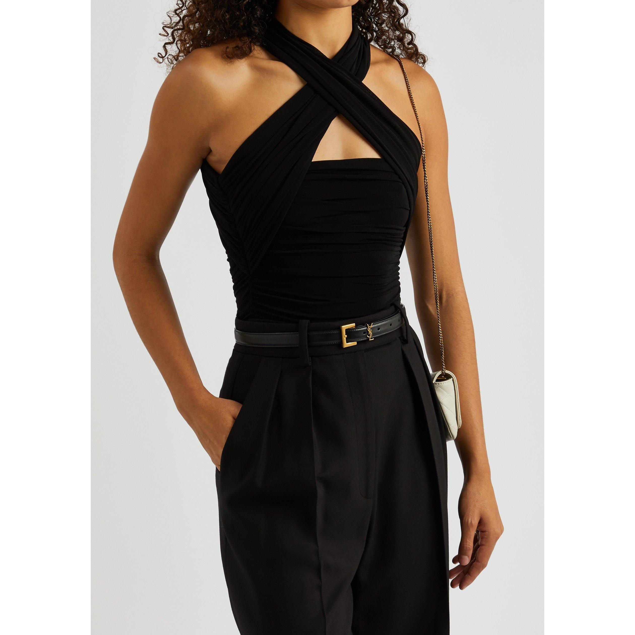 BLACK - Saint Laurent - 2CM LOGO BELT GOLD HDW - 3