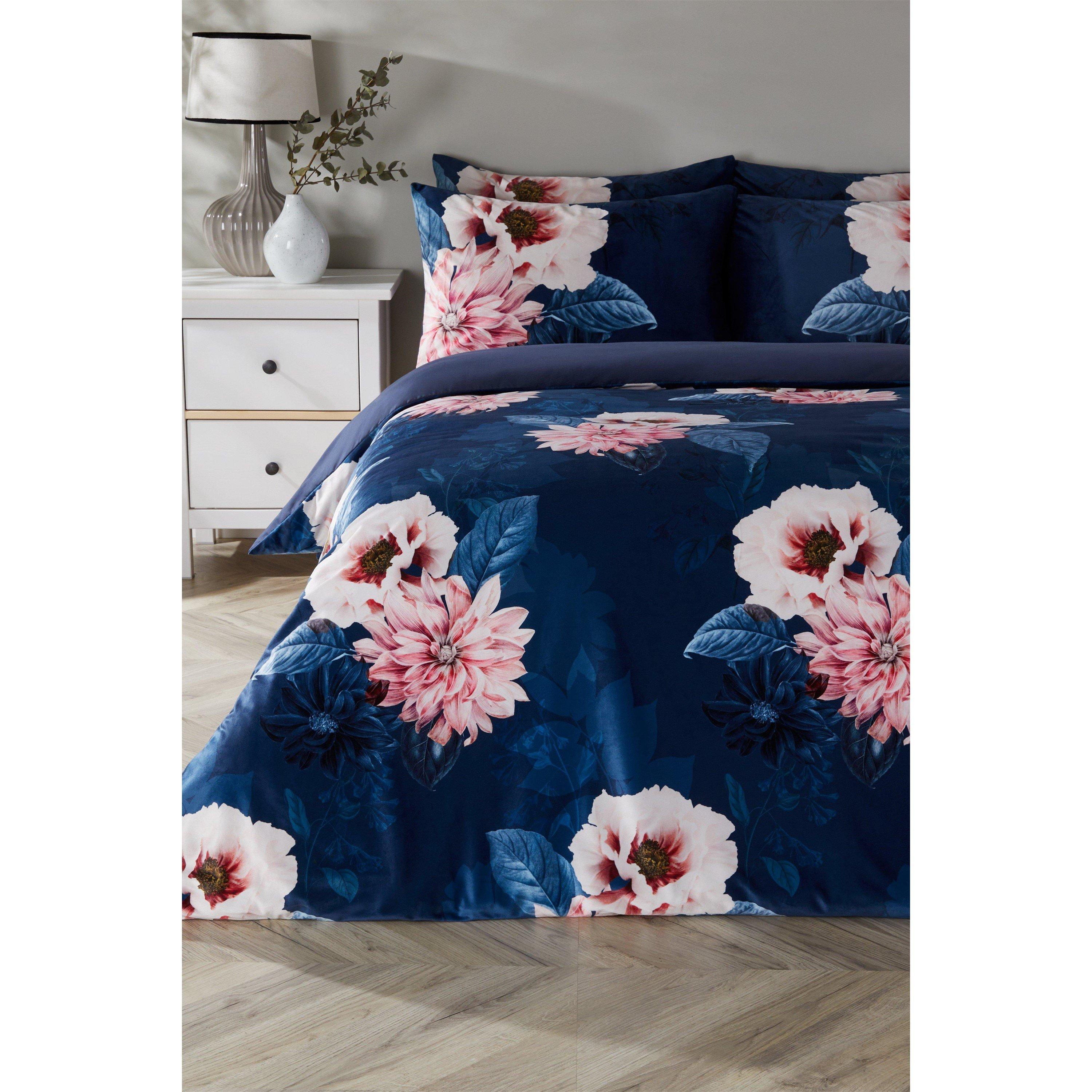 Navy - Homelife - Homelife Floral Velour Duvet Set - 1