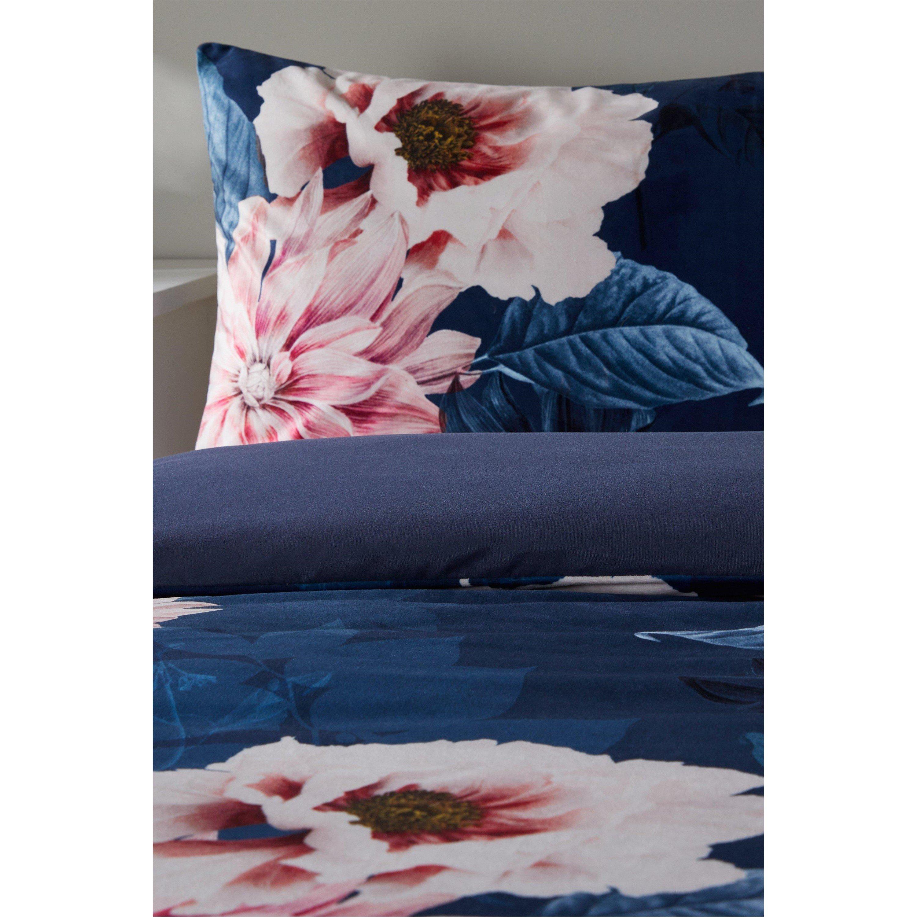 Navy - Homelife - Homelife Floral Velour Duvet Set - 2