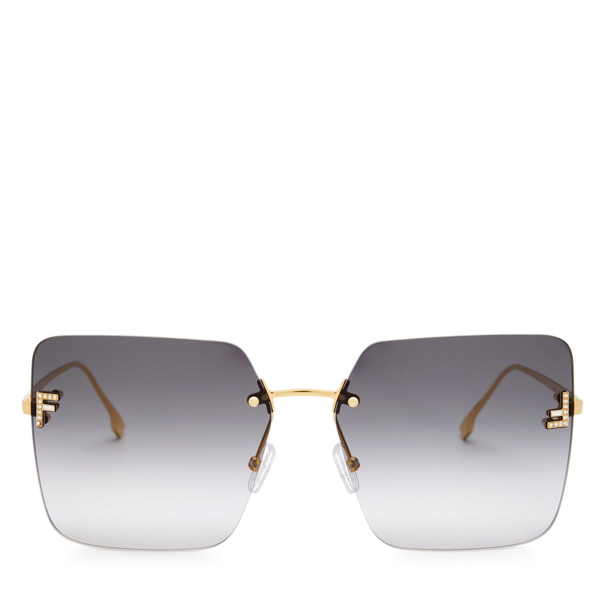 GOLD - Fendi - Women's F Metal Rimless Square Sunglasses - 2