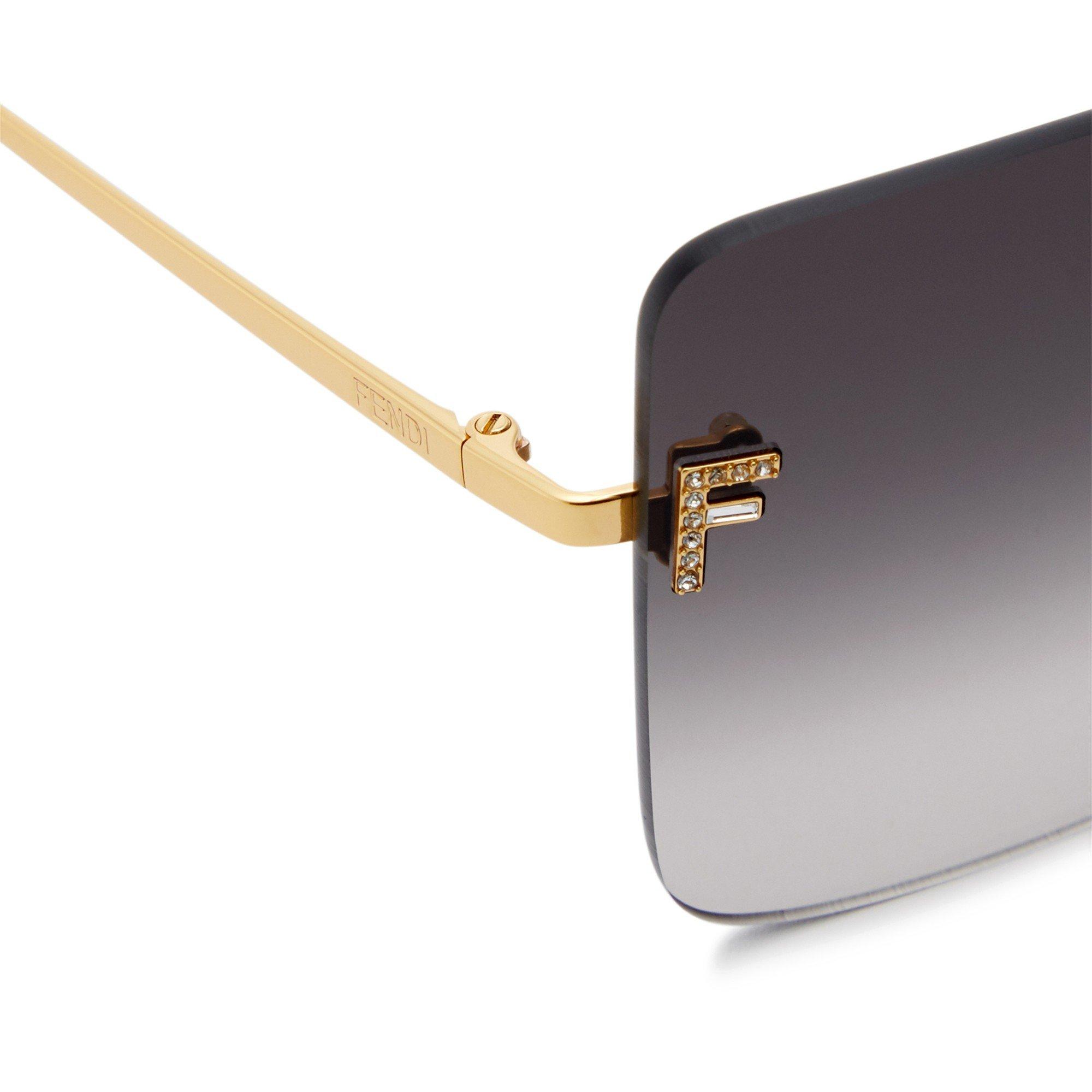GOLD - Fendi - Women's F Metal Rimless Square Sunglasses - 3