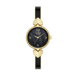 Kate Spade New York Hollis Three Hand Black Enamel Gold Tone Stainless Steel Bangle Watch KSW1563