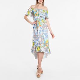 Be You Frill Frill Bardot Dip Back Midi Dress