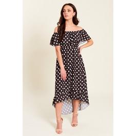 Be You Frill Frill Bardot Dip Back Midi Dress